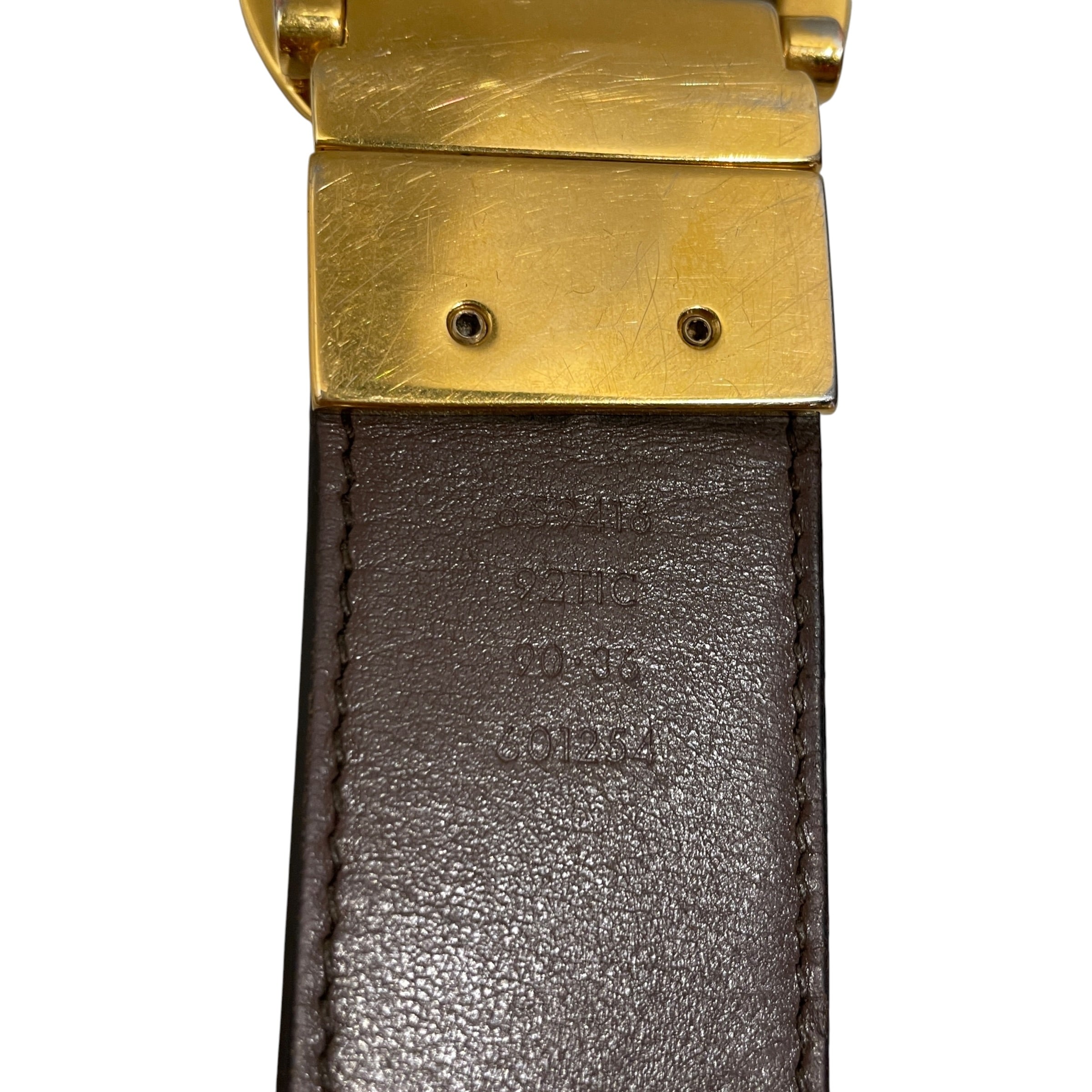 GUCCI/Belt/Monogram/Leather/GRY/M's/GOLD BUCKLE MONOGRAM BELT view 4