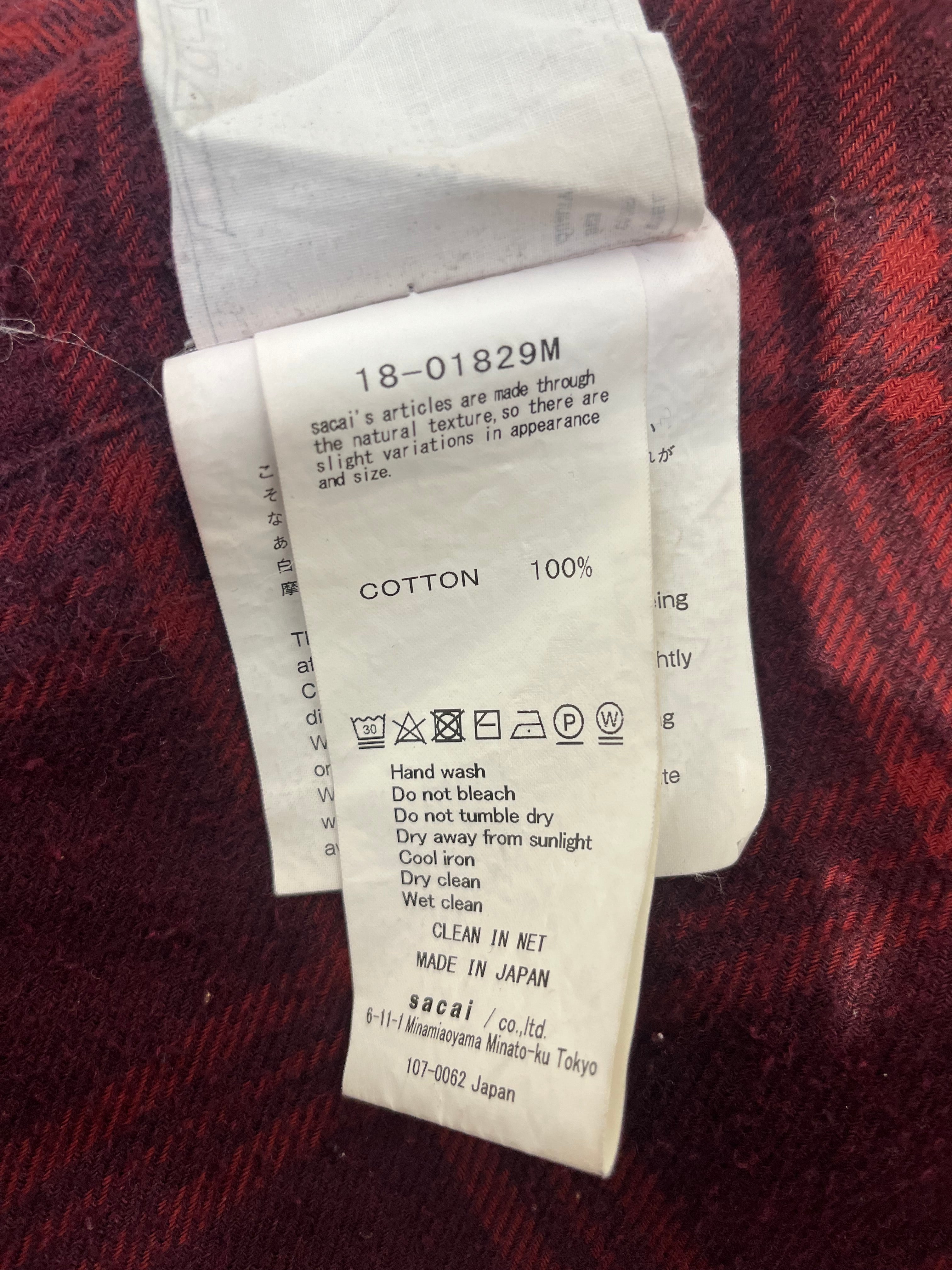 Sacai/LS Shirt/2/Cotton/RED/Plaid/HOMBRE SLEEVE FLANNEL view 4