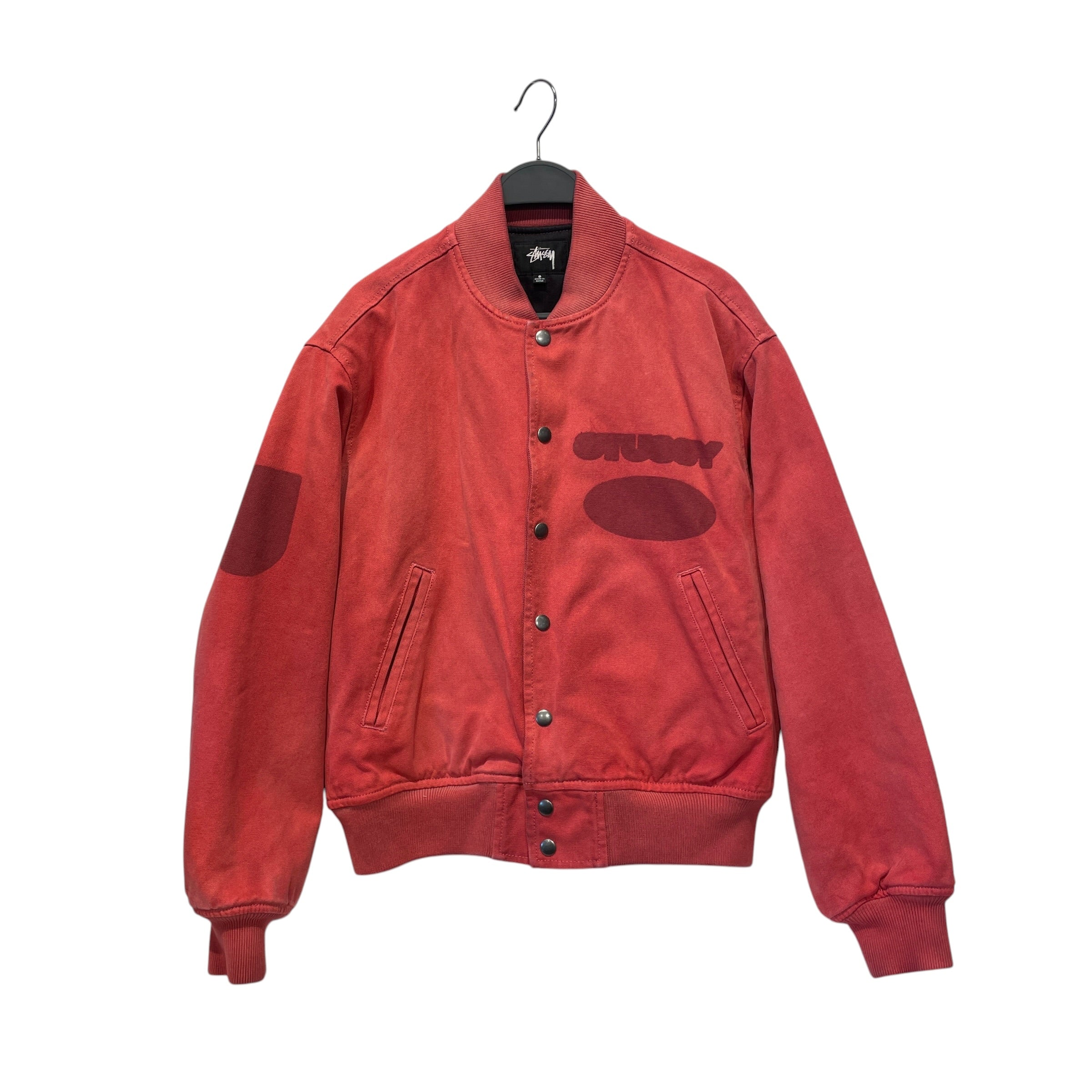 STUSSY/Baseball Jkt/S/Cotton/RED/GHOST LOGO VARSITY view 1