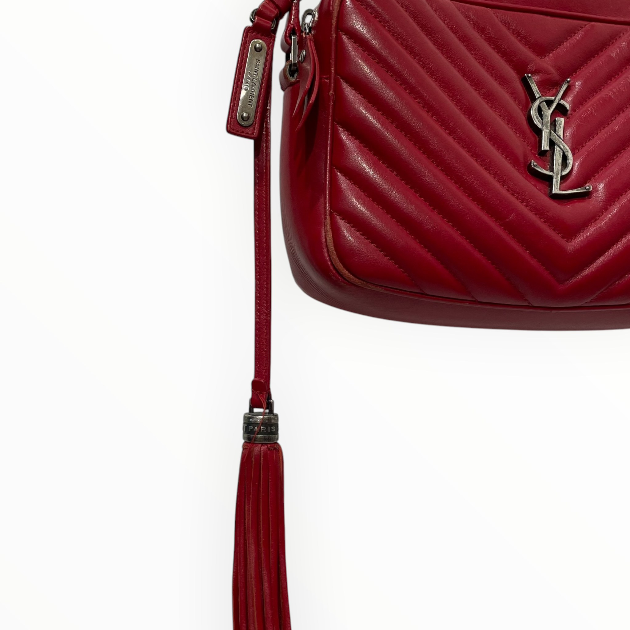 SAINT LAURENT/Cross Body Bag/Leather/RED/Lou Camera, Silver, Tassle, view 8