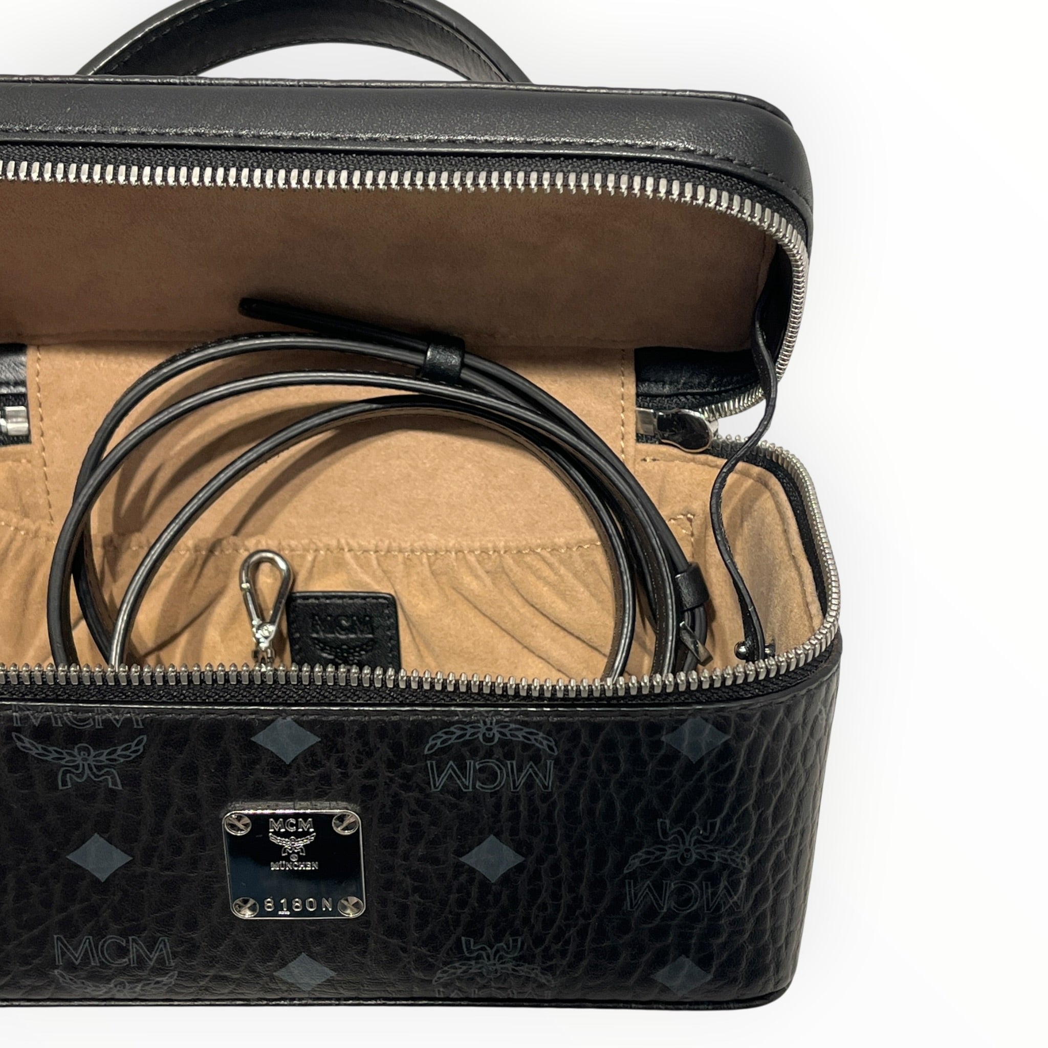 MCM/Cross Body Bag/Monogram/Leather/BLK/Visetos Vanity Dark Grey Black view 4