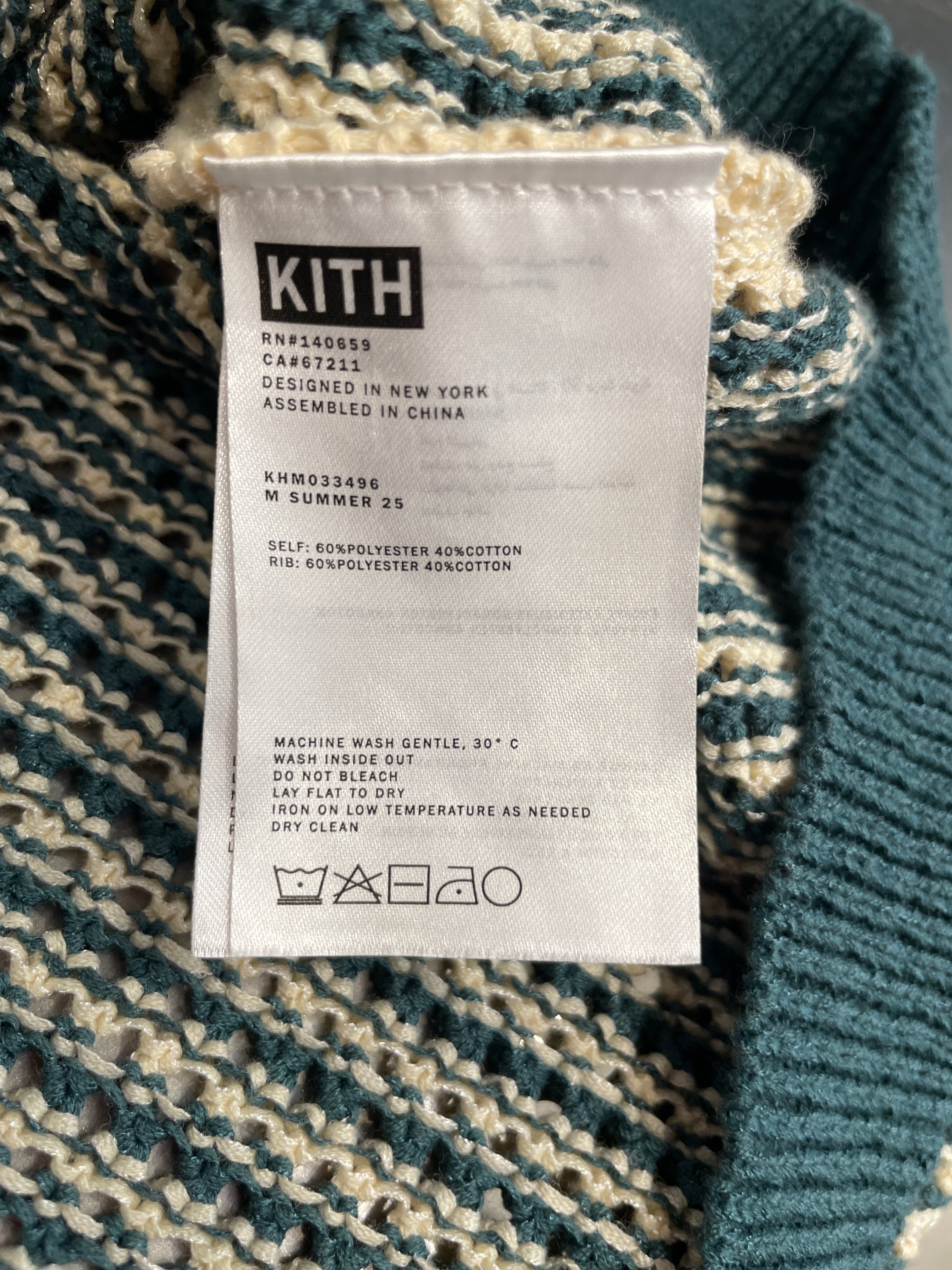 KITH/Polo Shirt/XXL/Polyester/GRN/Stripe/knit polo green+beige stripes view 4