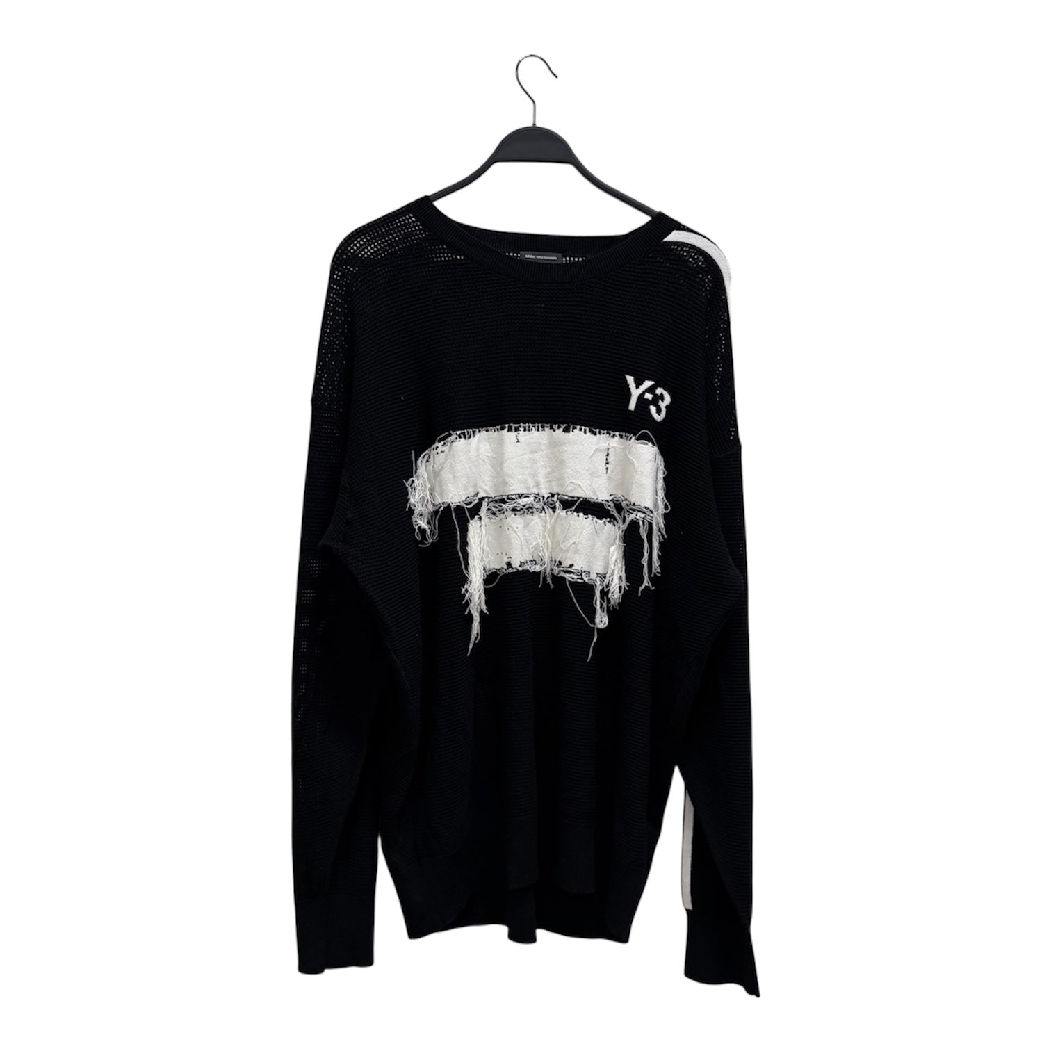 Y-3/Heavy Sweater/XL/Graphic/Cotton/BLK/knit wear fringe grph design view 1