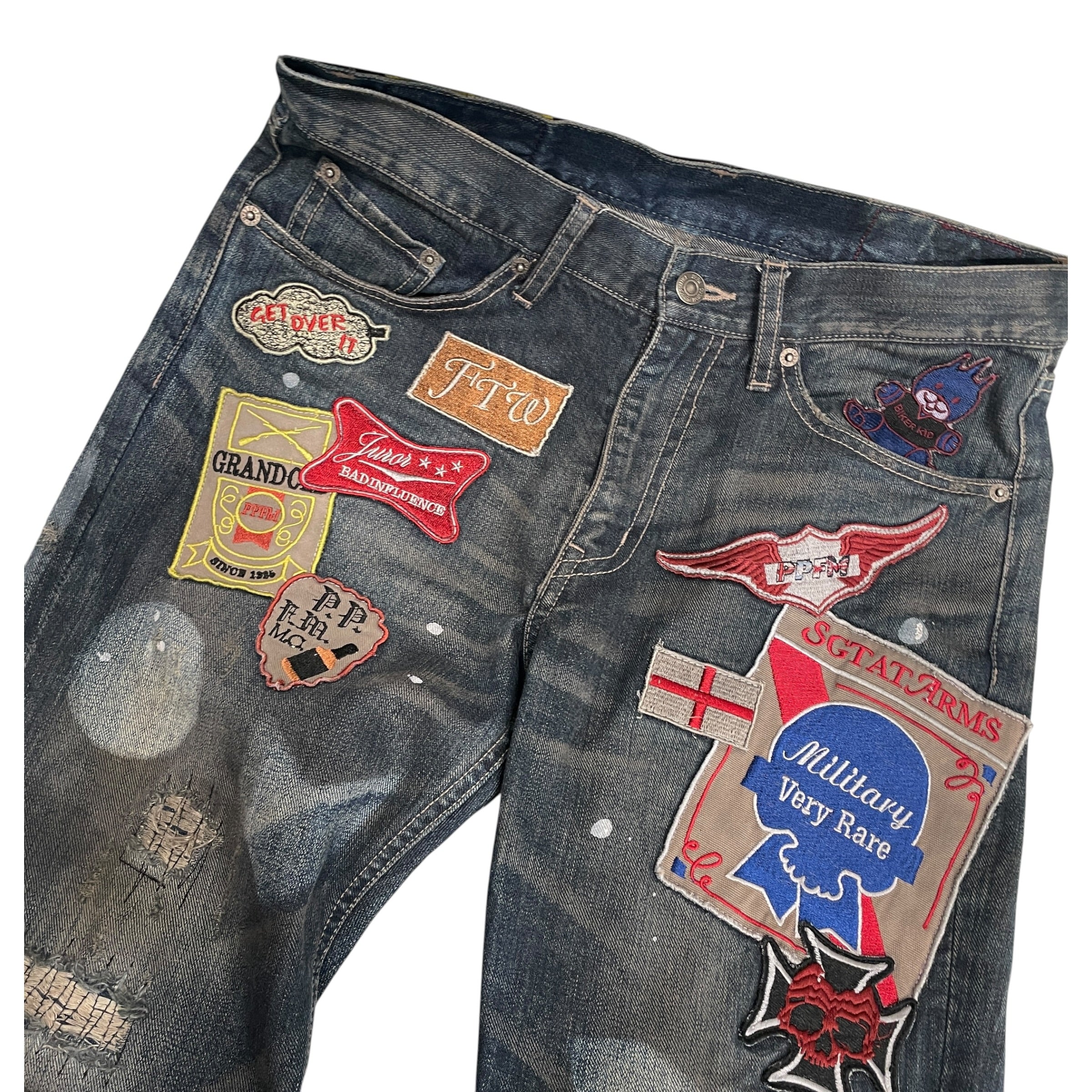 army of no/Bootcut Pants/32/Cotton/BLU/All Over Print/STRIPE PATCHES ALL OVER view 4