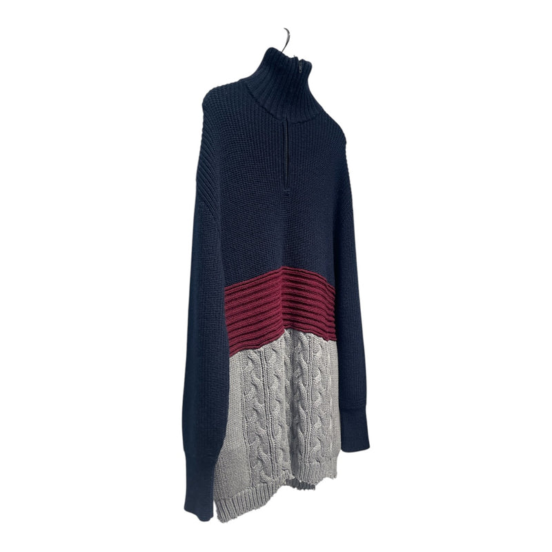 BALENCIAGA/Heavy Cardigan/XS/Stripe/Wool/NVY/GREY/MAROON 1/4 ZIP