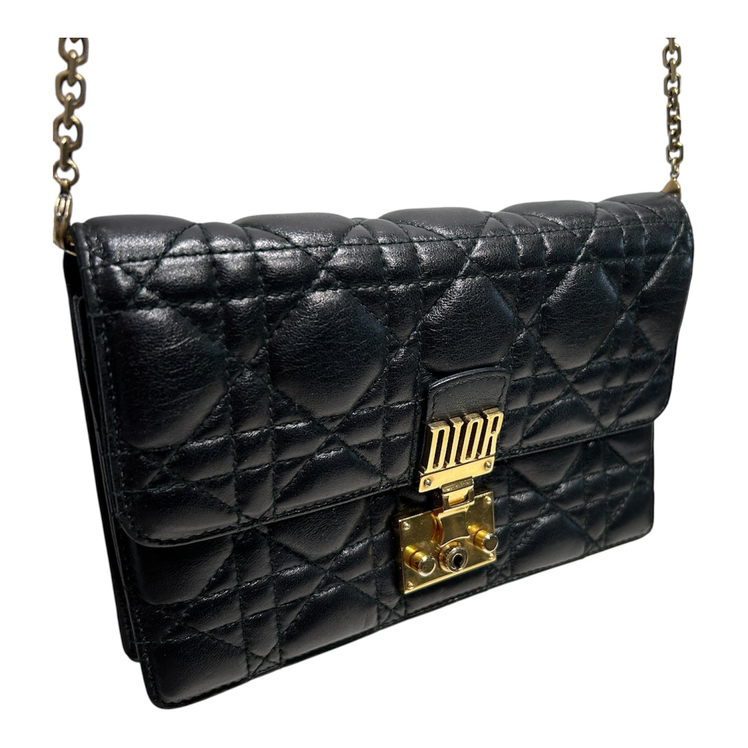 Christian Dior/Cross Body Bag/Lambskin/BLK/CANNAGE QUILTED ADDICT WALLET view 6