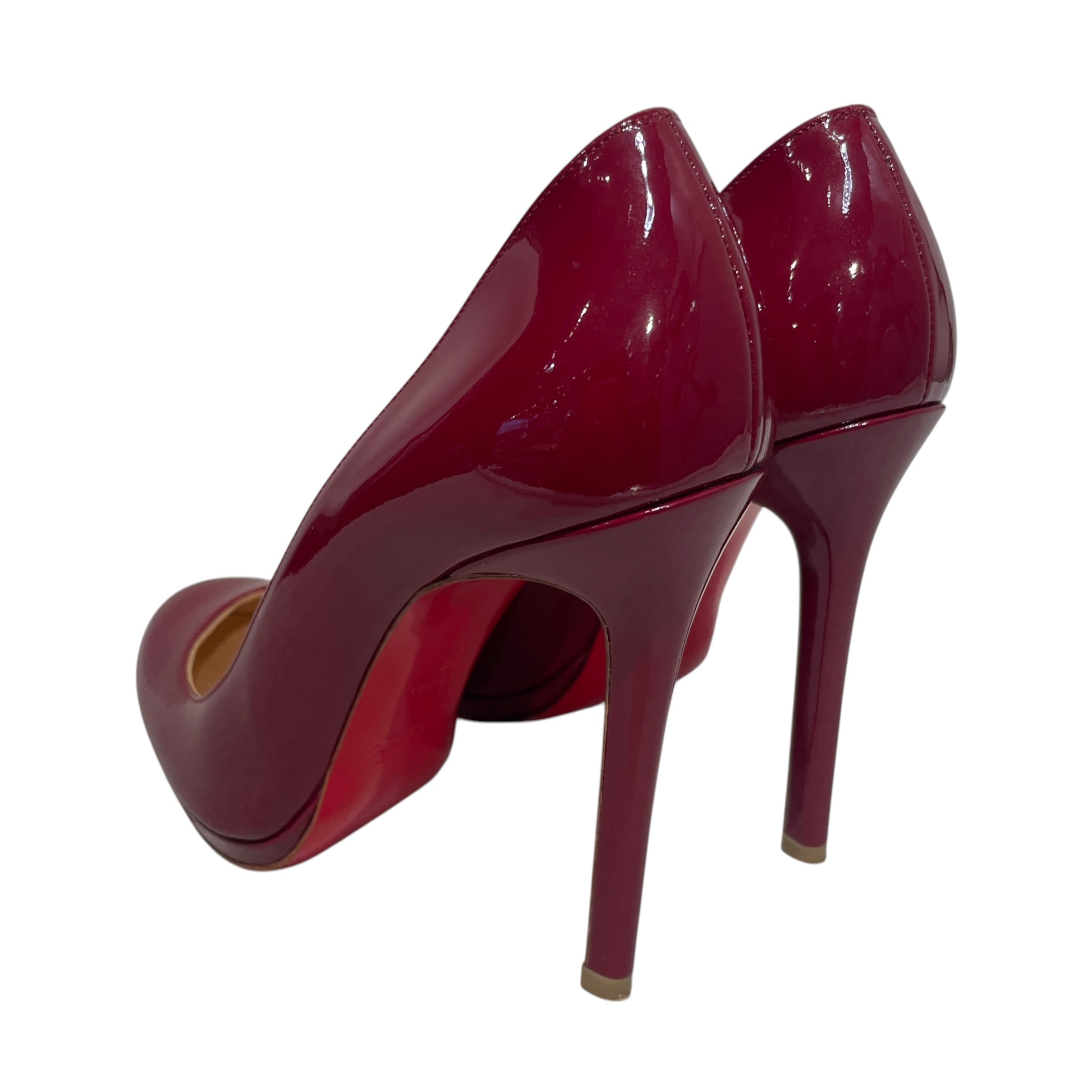 Christian Louboutin/Heels/EU 37/Leather/BRD/Slip-on/Burgundy Patent Round-Toe Heel view 2