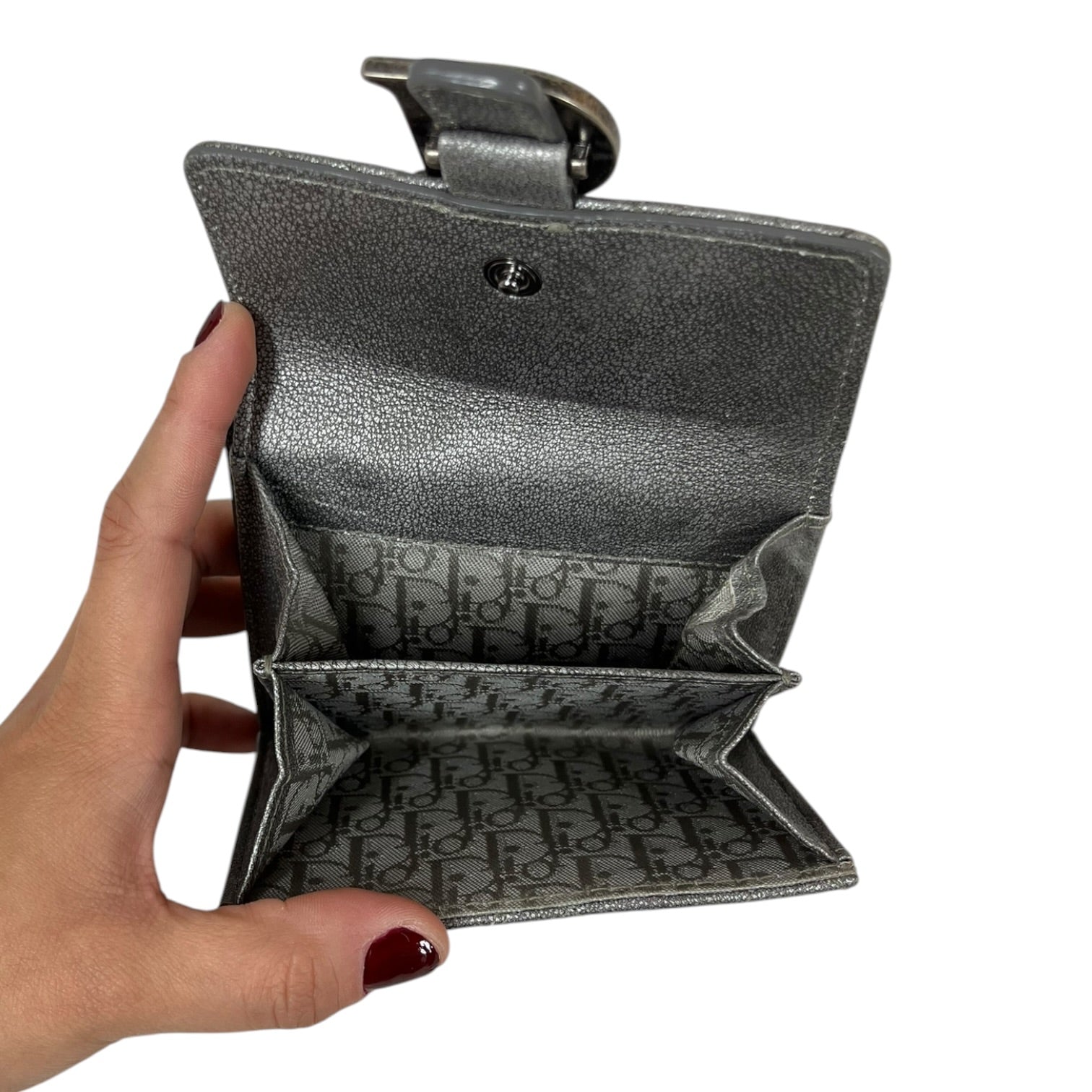 Christian Dior/Coin Wallet/Leather/SLV/QUILTED SILVER WALLET view 4