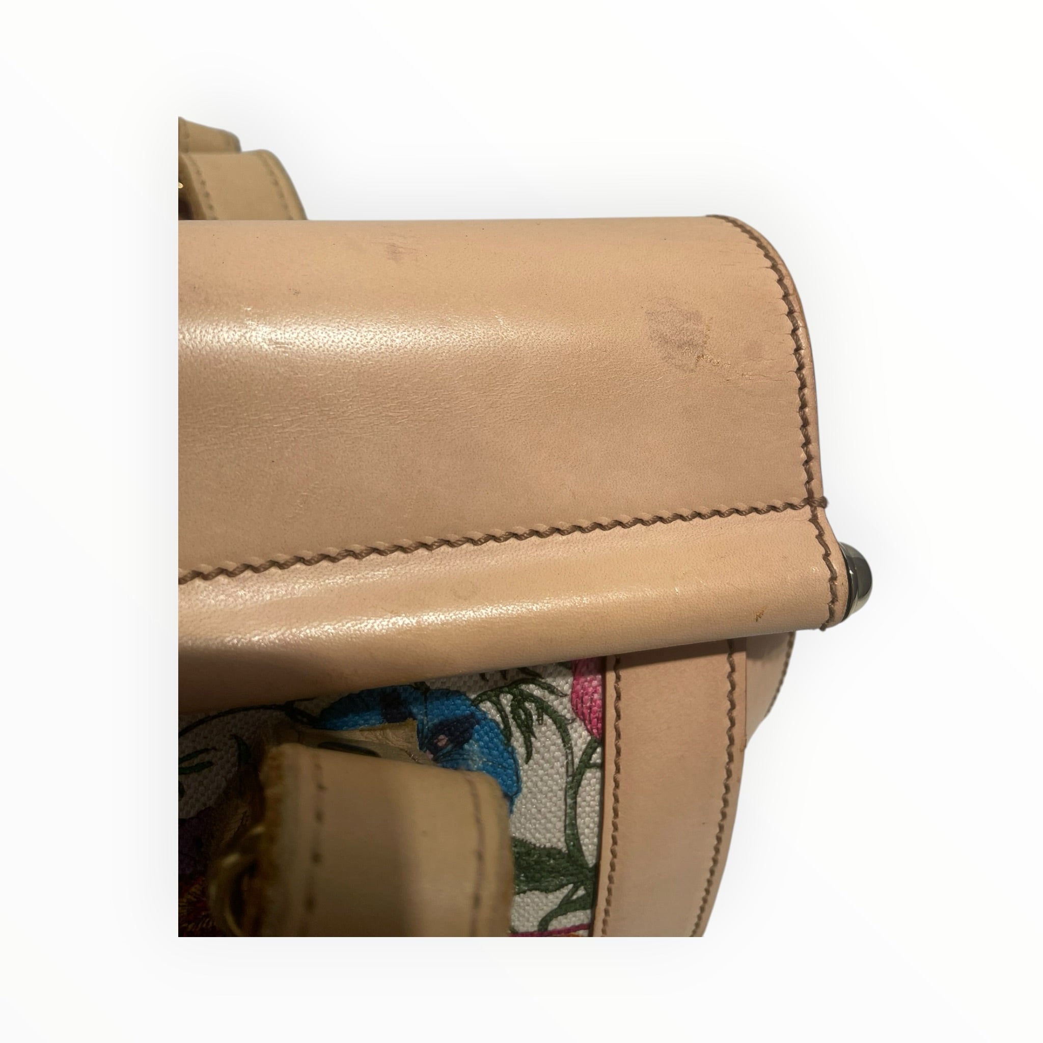 GUCCI/Hand Bag/Floral Pattern/Leather/BEG/canvas bamboo bullet bag view 5