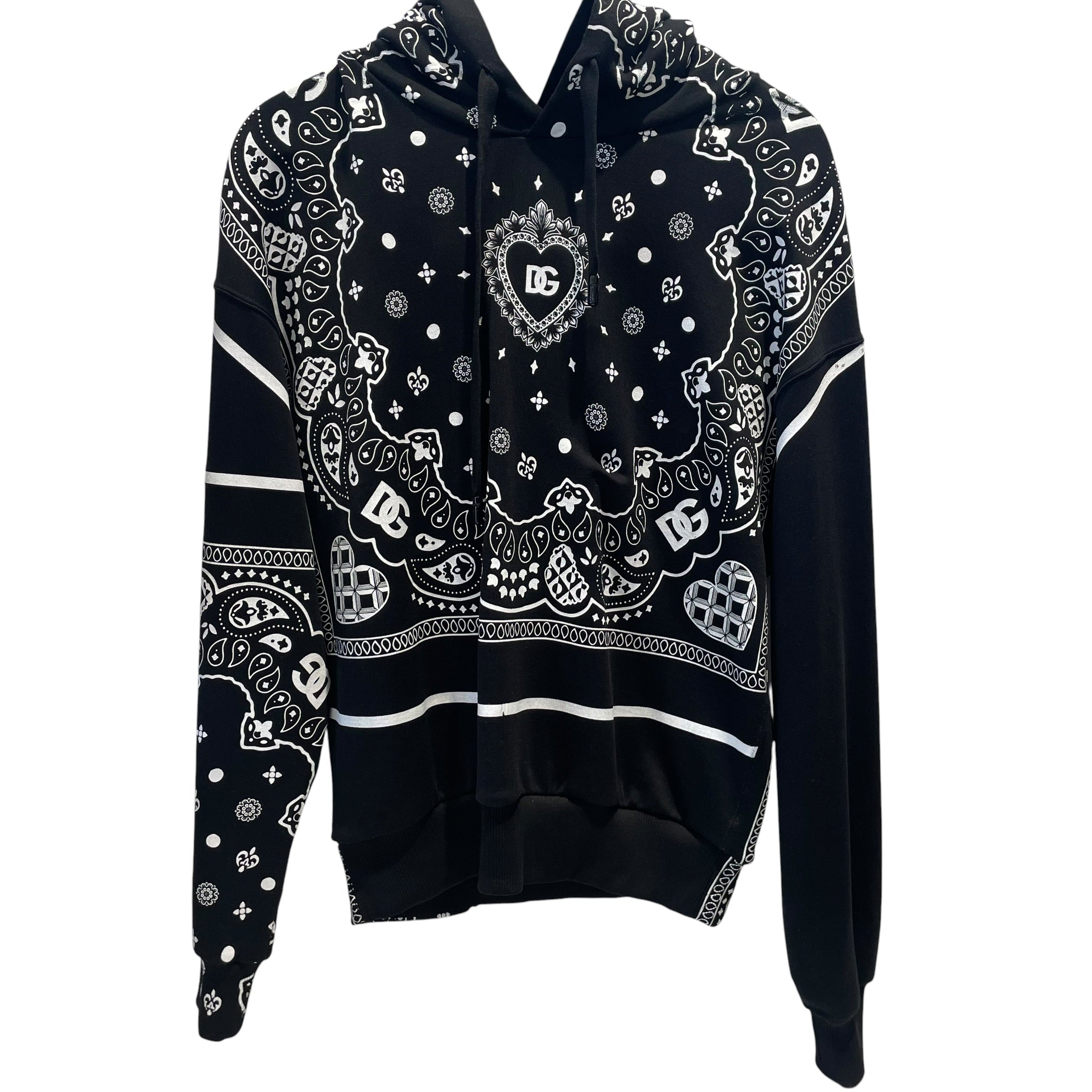 DOLCE&GABBANA/Hoodie/XS/Paisley/Cotton/BLK/heart logo bandana print view 1