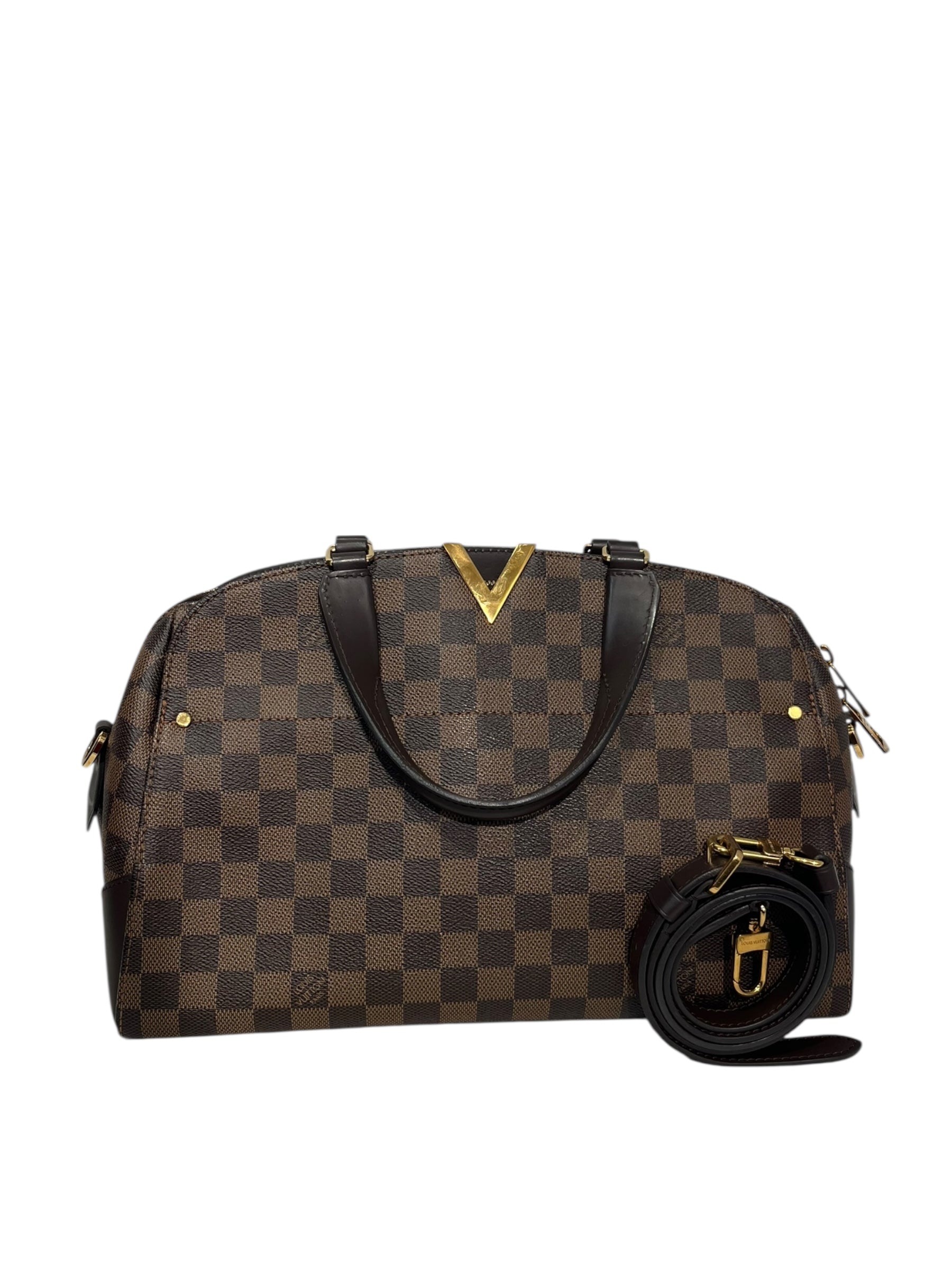 LOUIS VUITTON/Hand Bag/Gingham Check/Leather/BRW/TJ2127 DamierEbeneKensBowling view 1