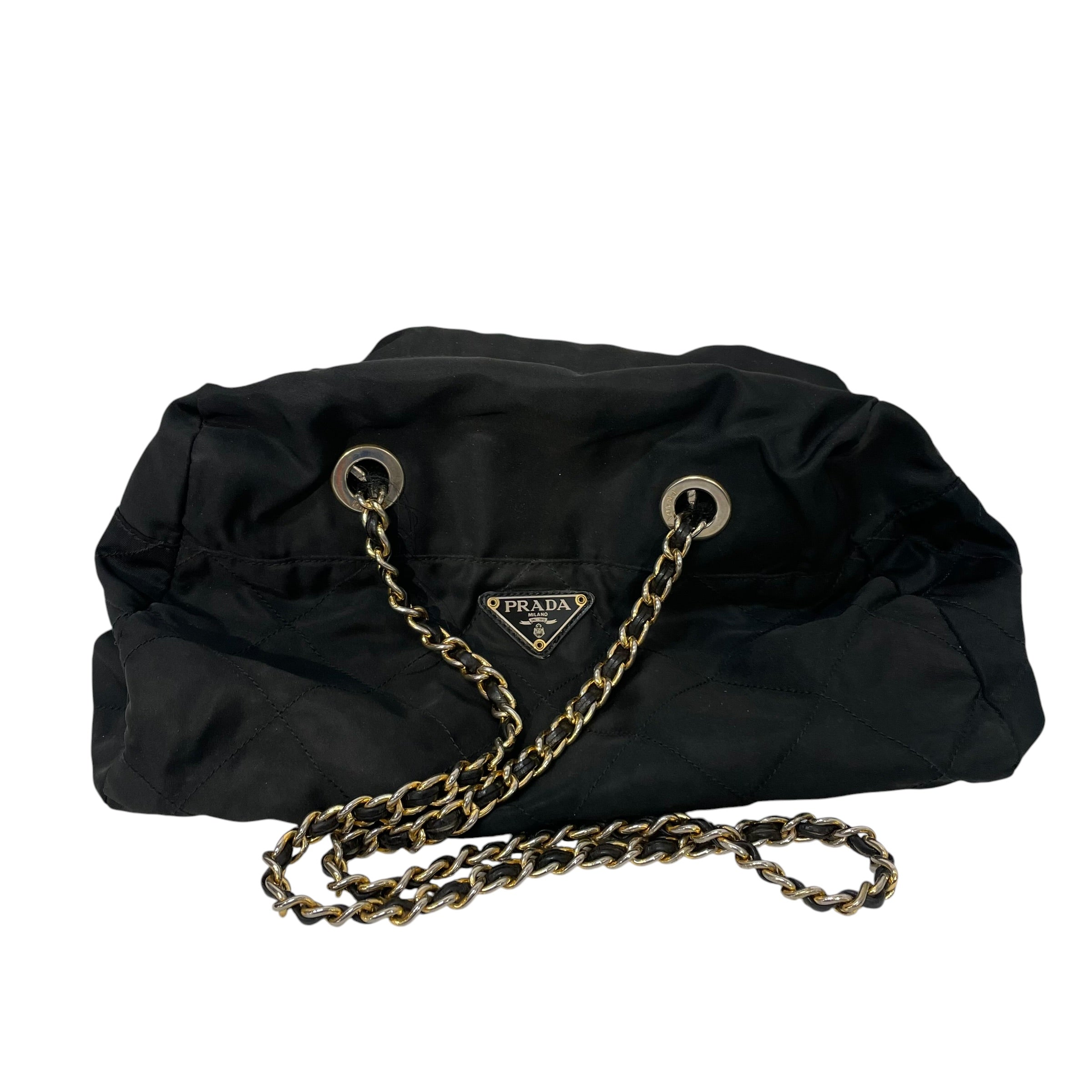PRADA/Pouch/Nylon/BLK/tessuto quilted chain view 1