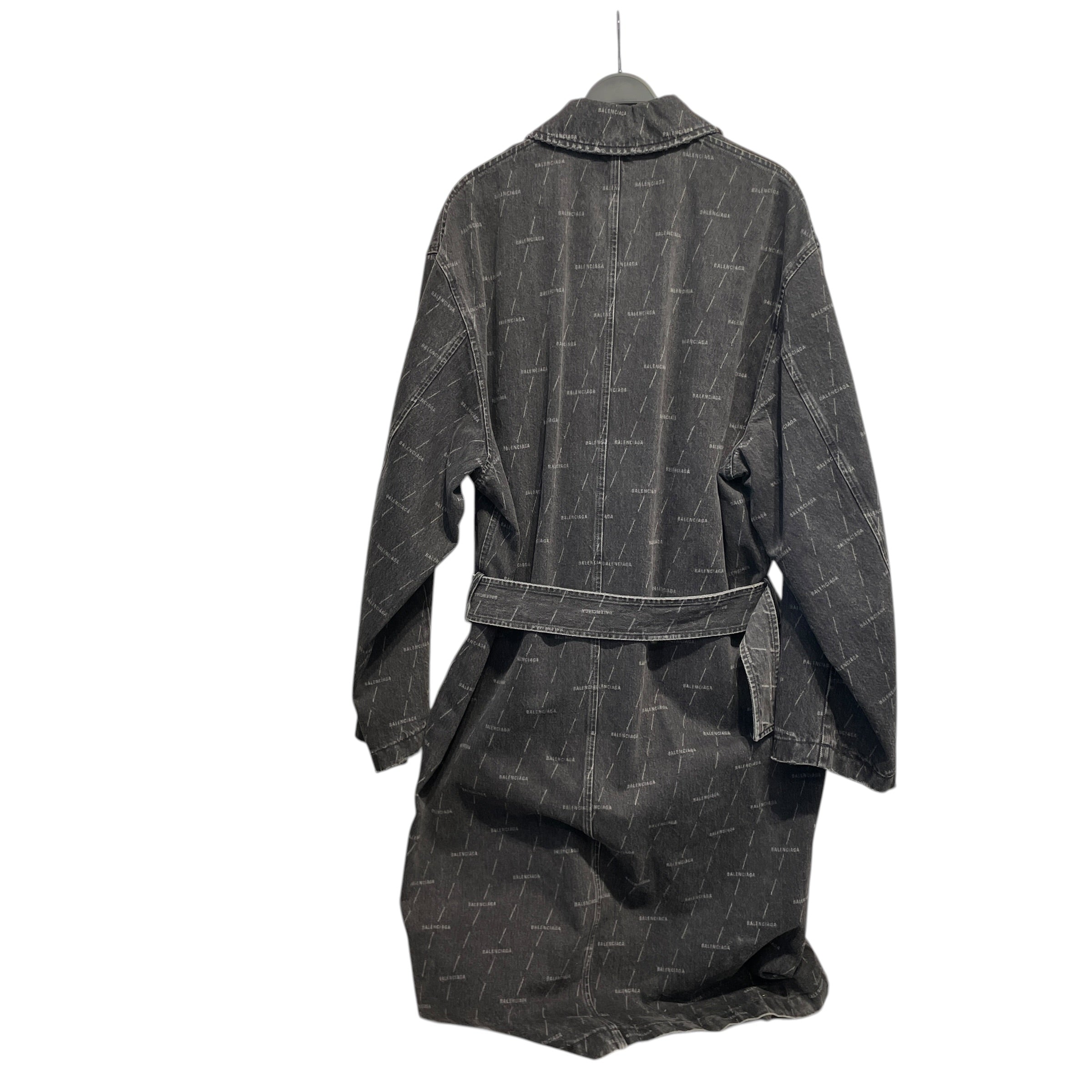 BALENCIAGA/Trench Coat/46/Denim/BLK/All Over Print/ALLOVER LOGO view 2