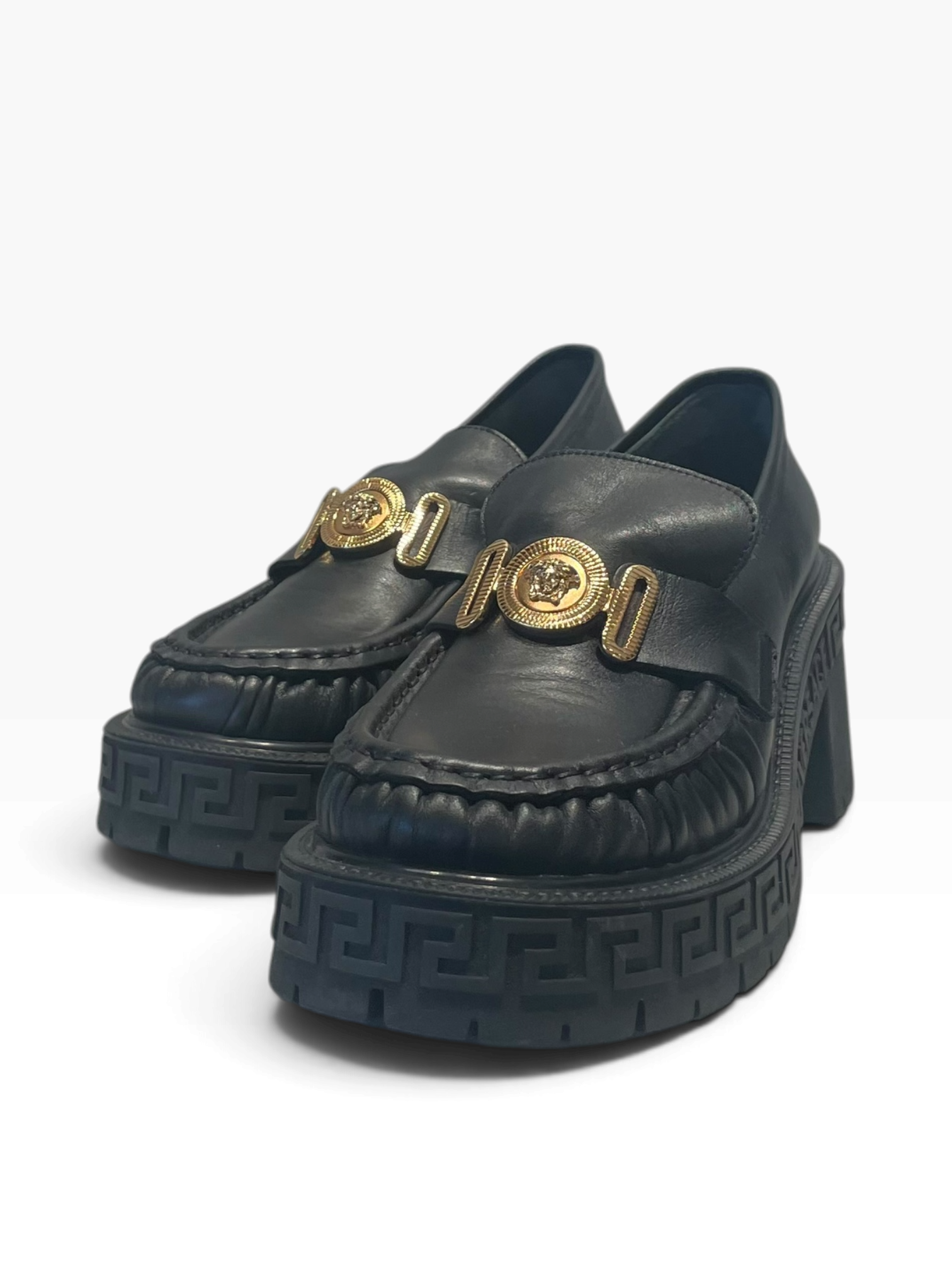 VERSACE/Loafers/EU 41/Leather/BLK/medusa coin platform view 1