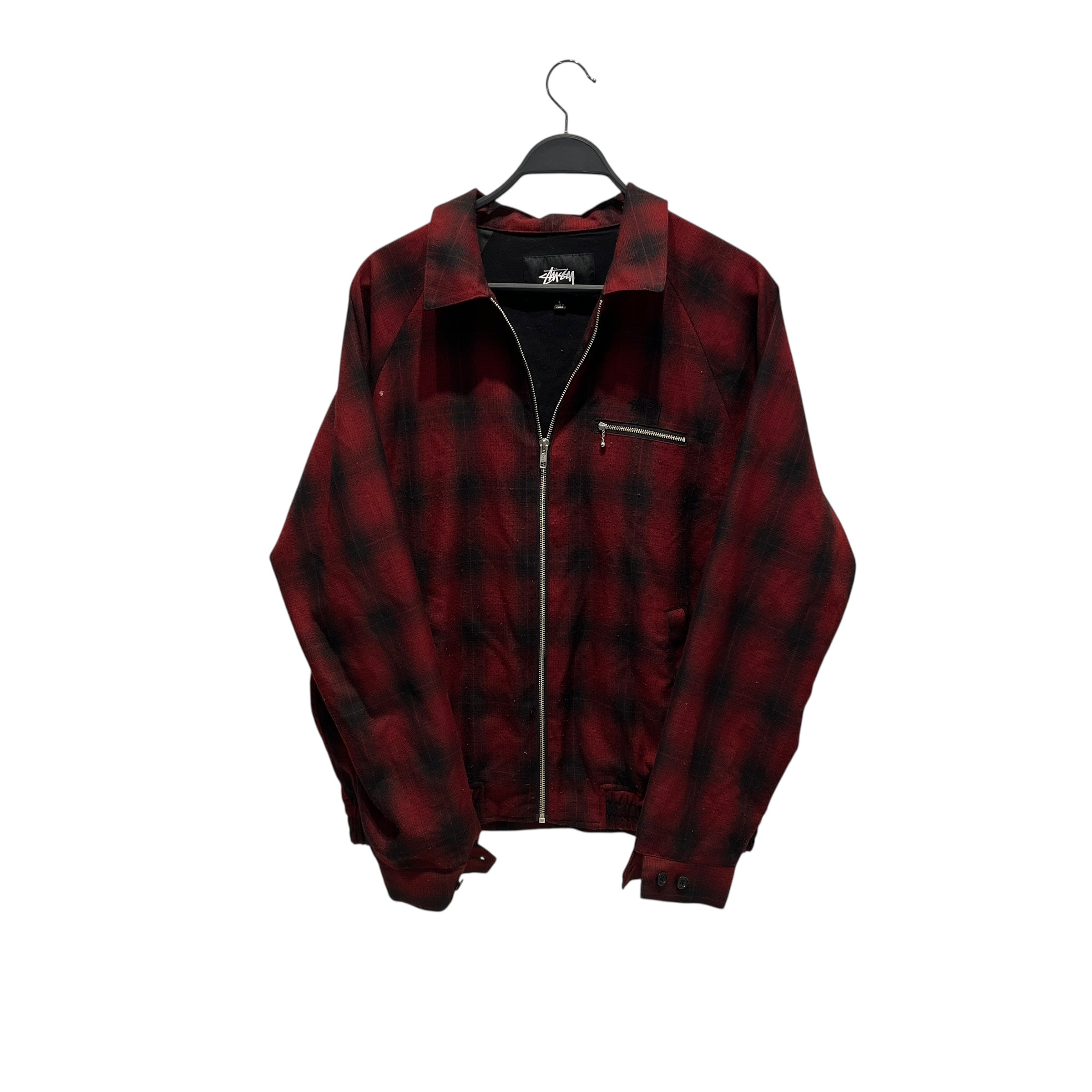 STUSSY/Jacket/L/Polyester/RED/Plaid/front pocket zip view 1