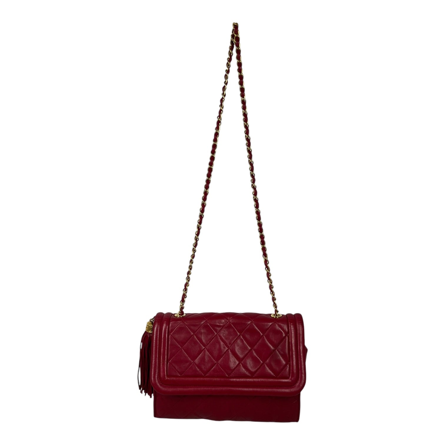 CHANEL/Cross Body Bag/Leather/RED/Vintage Quilted Tassel view 1