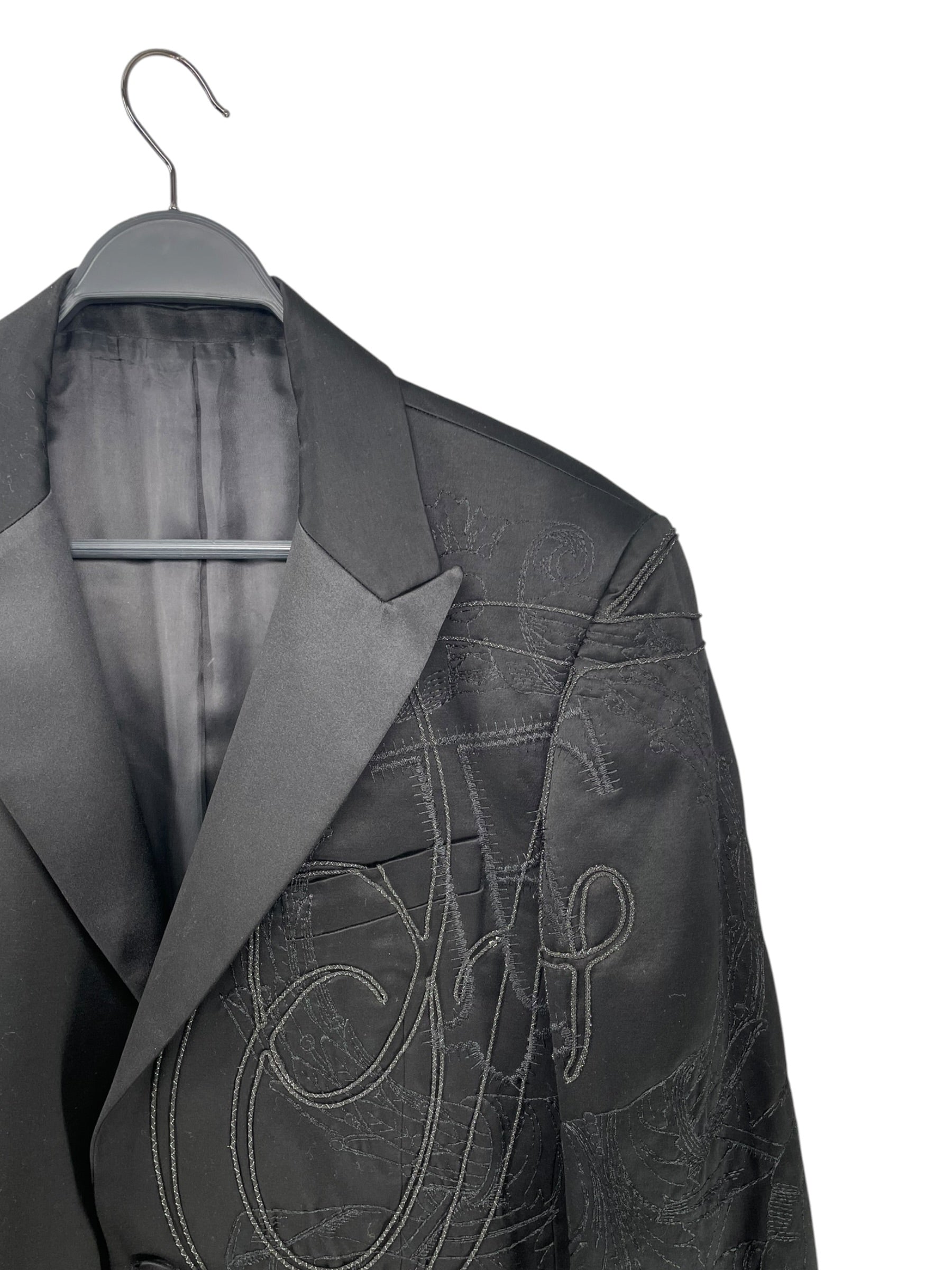 ETRO/Tailored Jkt/54/Cotton/BLK/All Over Print/EMBROIDER SLEEVES 2-BUTTON view 3