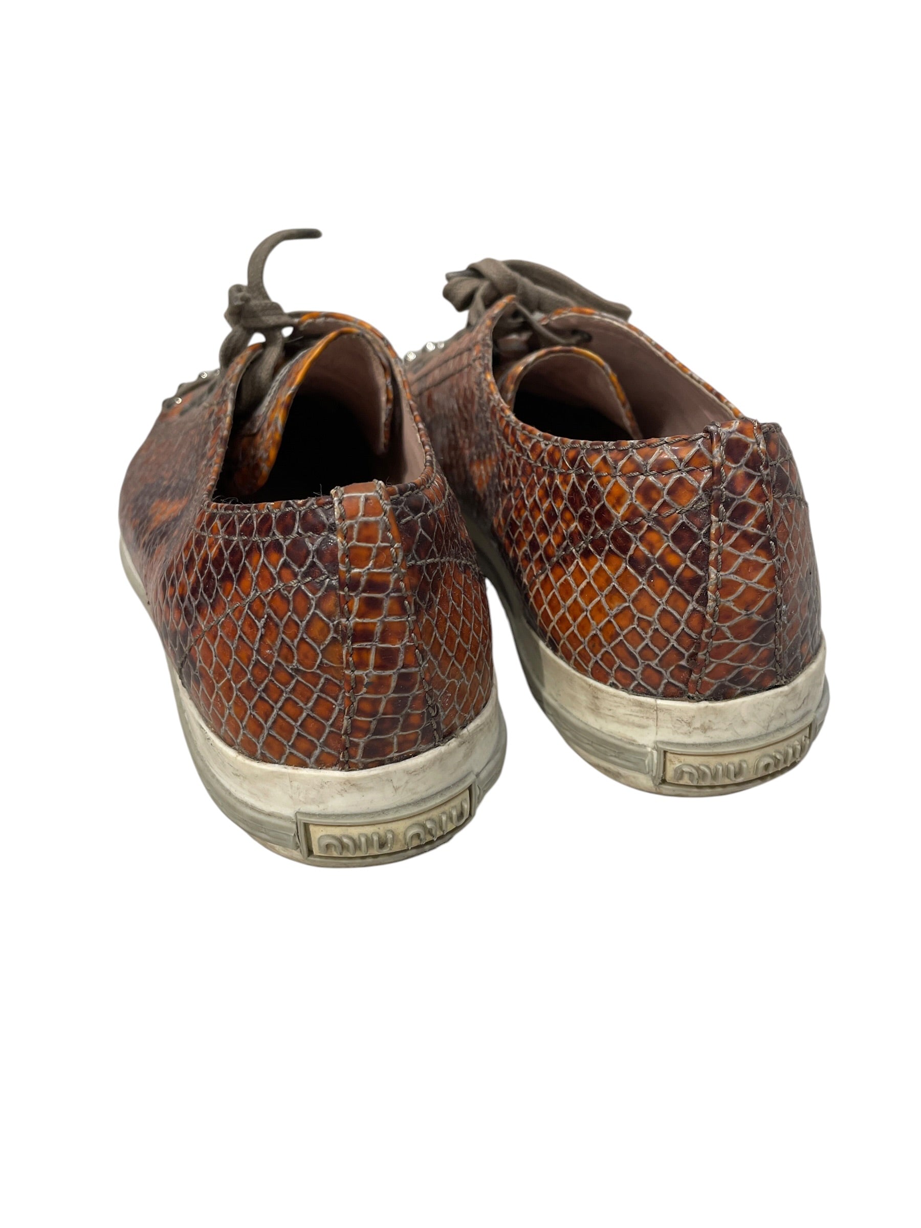 MIU MIU/Low-Sneakers/EU 39.5/Animal Pattern/Leather/BRW/SLV TOE/SNAKESKIN view 3