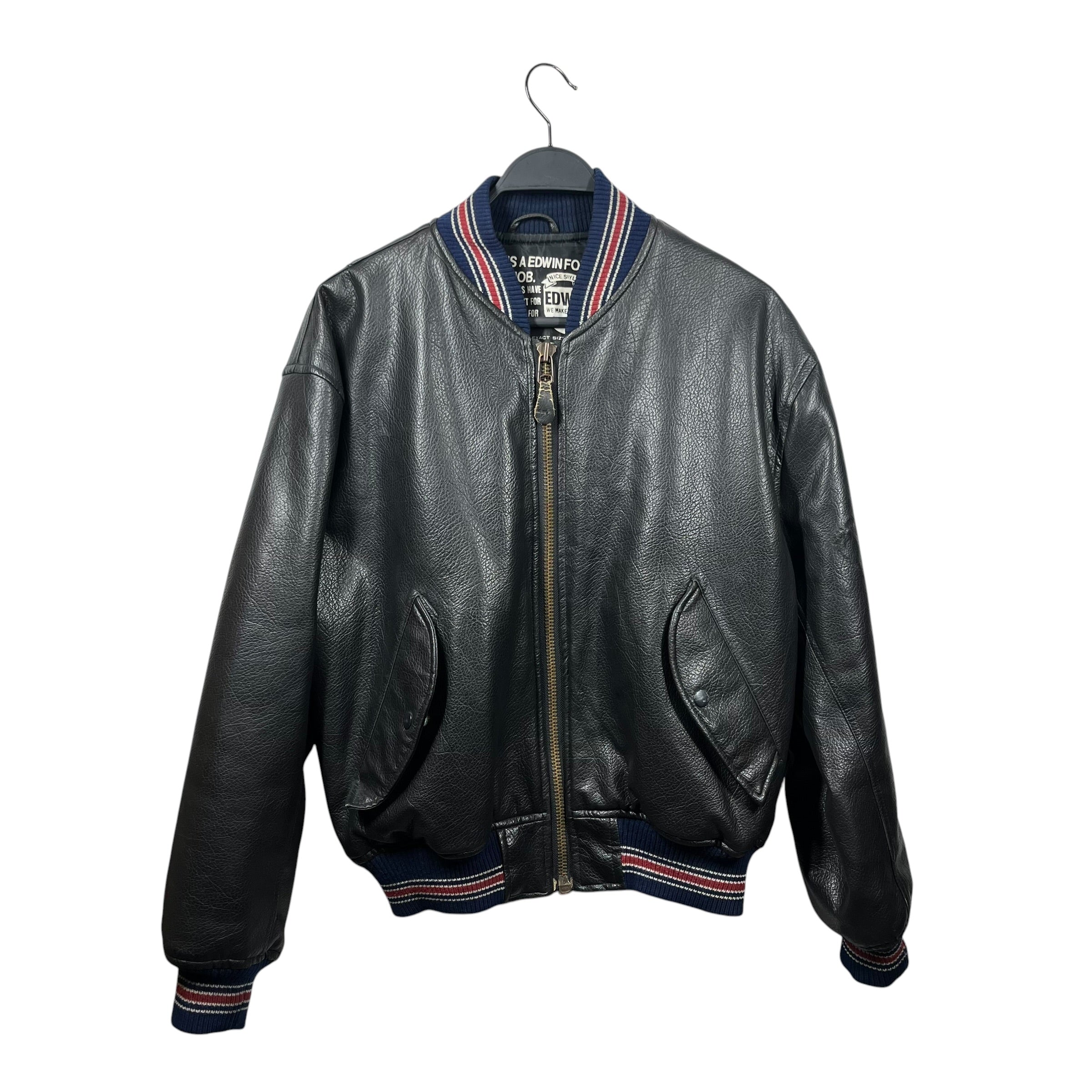 EDWIN/Leather Jkt/M/Leather/BLK/red collar view 1