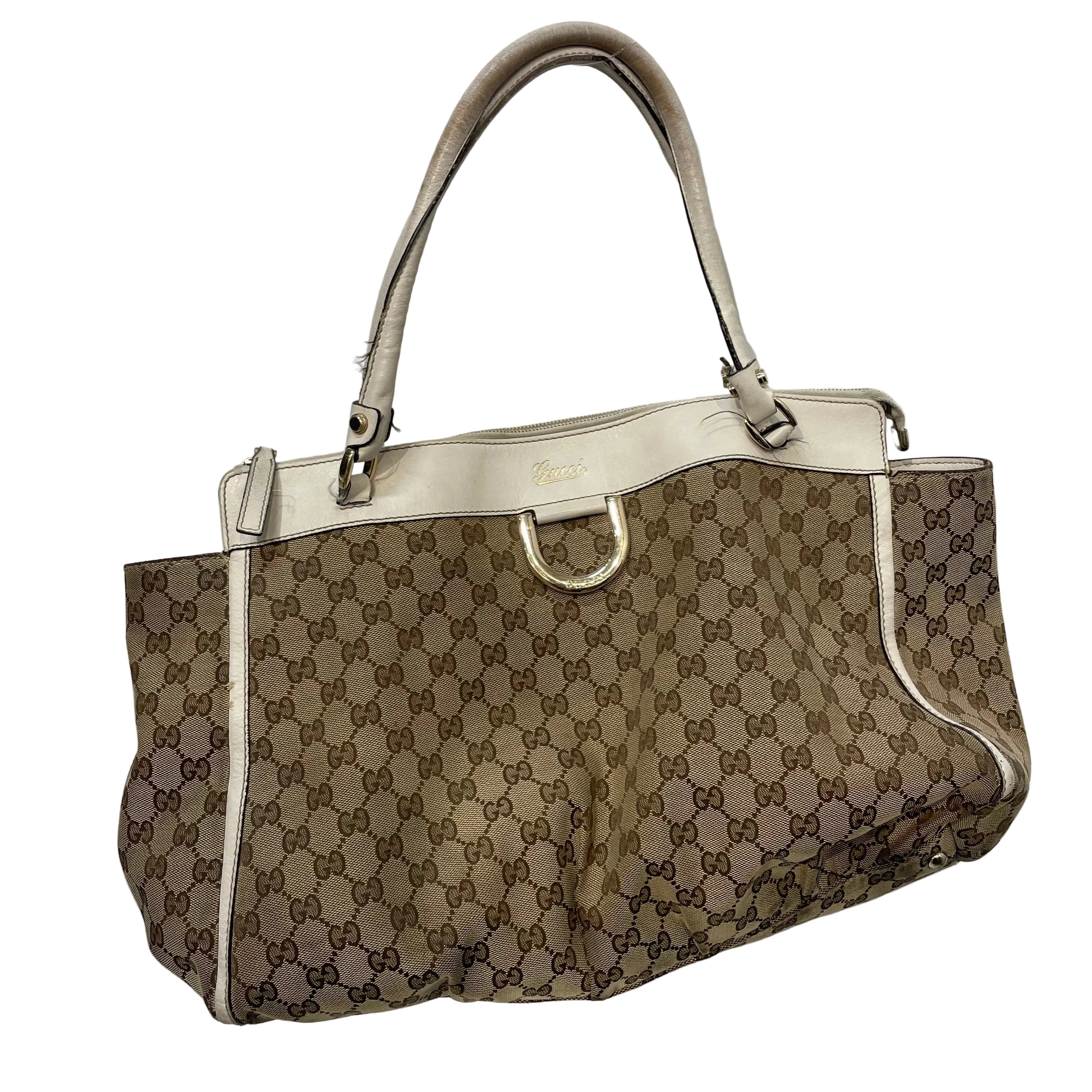 GUCCI/Hand Bag/Monogram/Cotton/BEG/gg abbey D-ring view 1