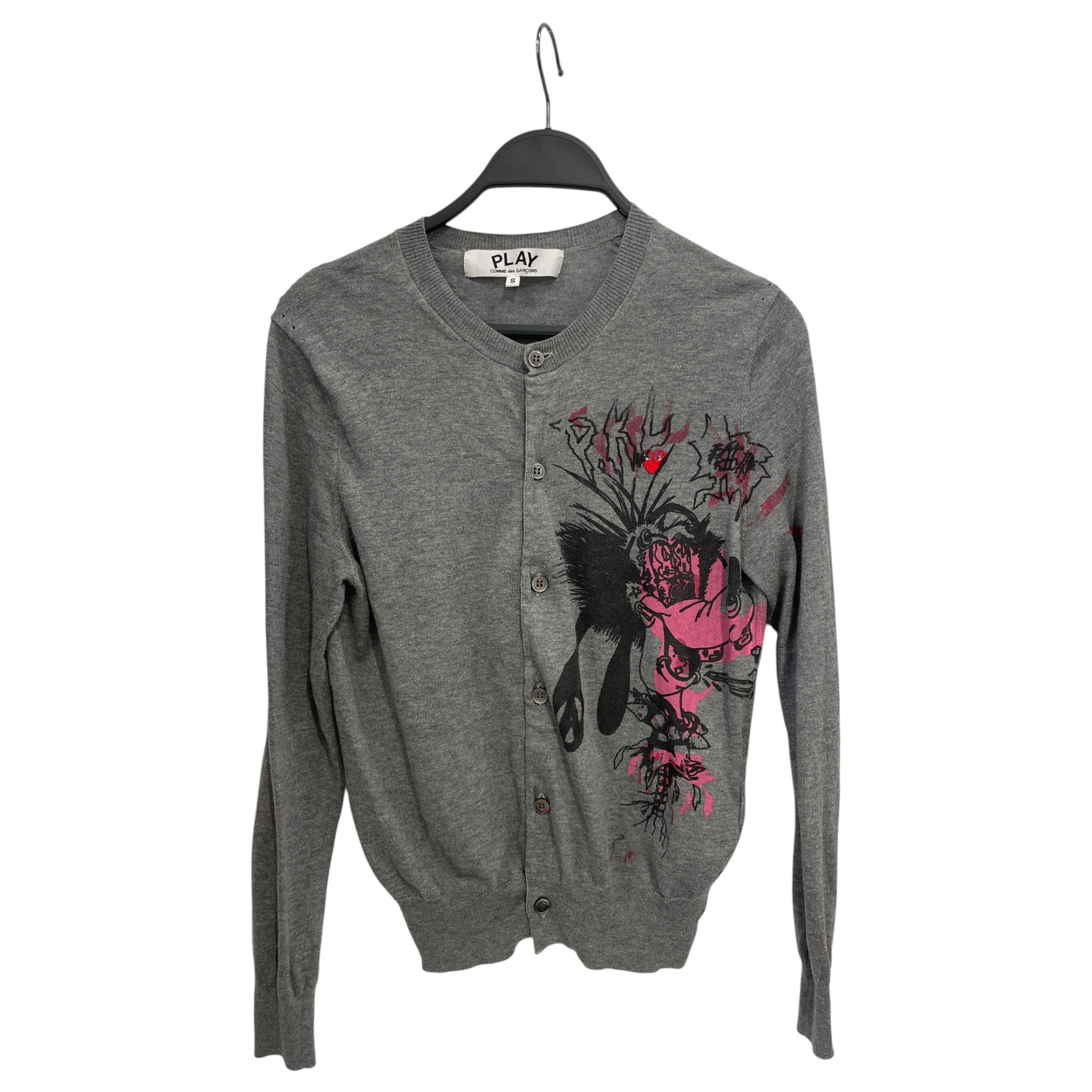 COMME des GARCONS/Cardigan/S/Graphic/Cotton/GRY/CDG PLAY GOOFY view 1