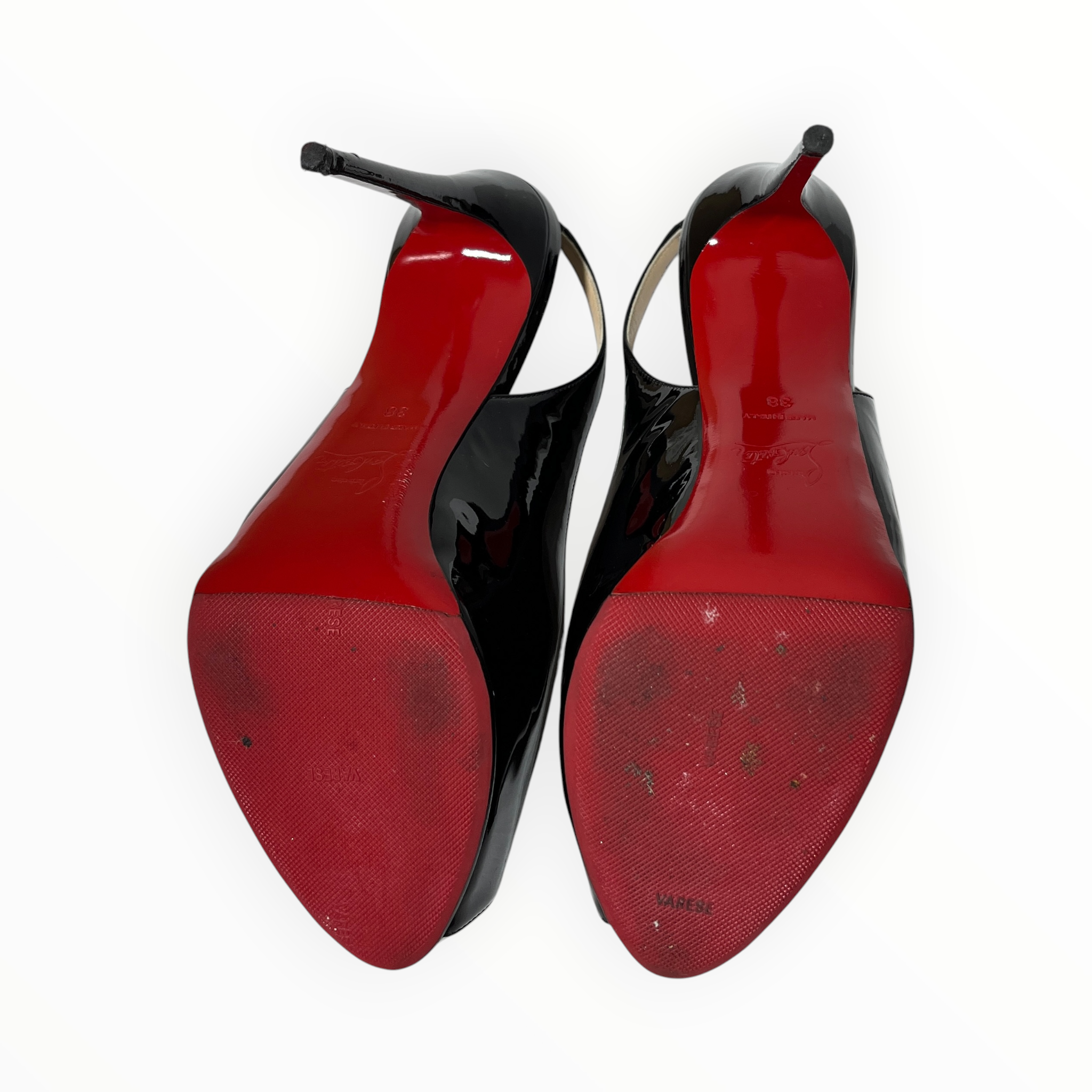 Christian Louboutin/Heels/EU 38/Faux Leather/BLK/Patent/slingback peep toe view 5