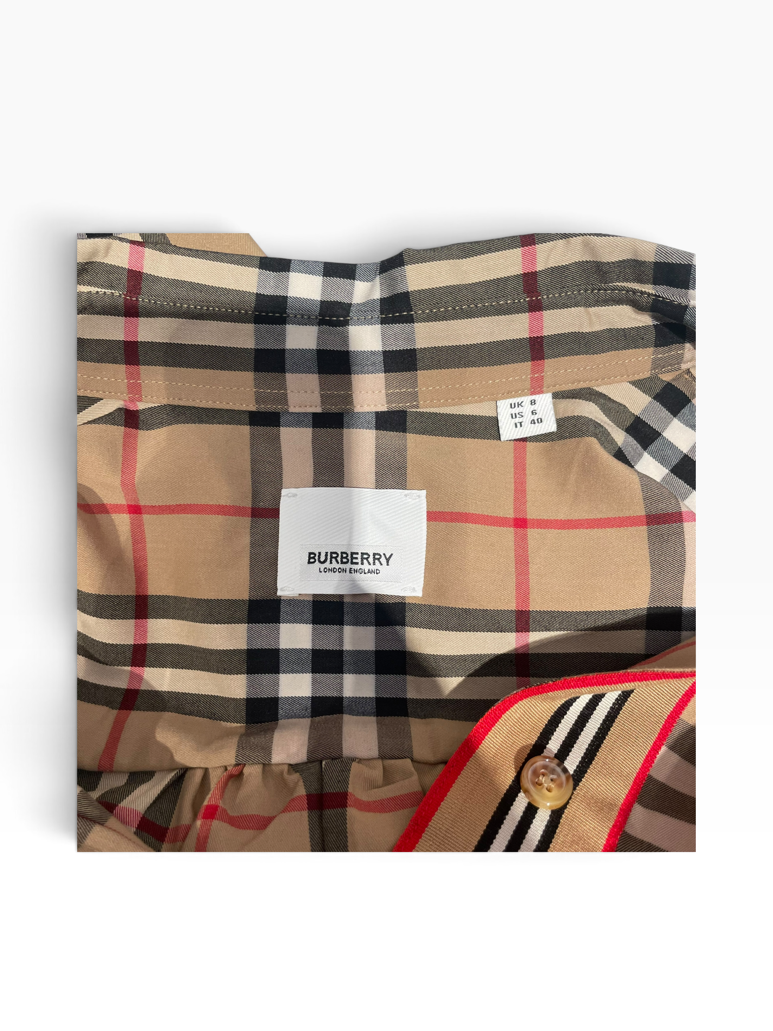 BURBERRY LONDON/LS Dress/6/Plaid/Cotton/BEG/Check Belted Dress view 3