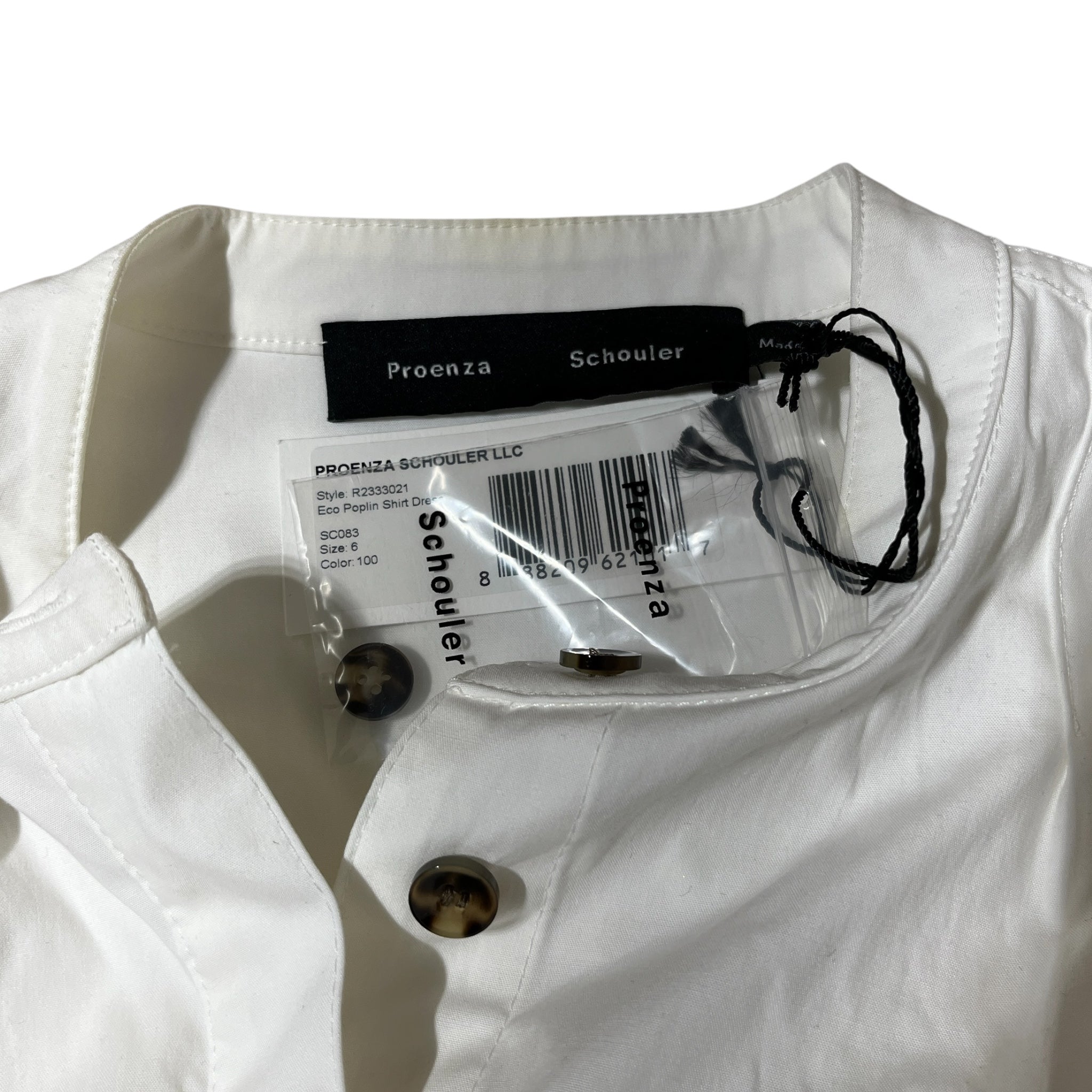 PROENZA SCHOULER/Tunic Dress/6/Cotton/WHT/brwn buttons view 2