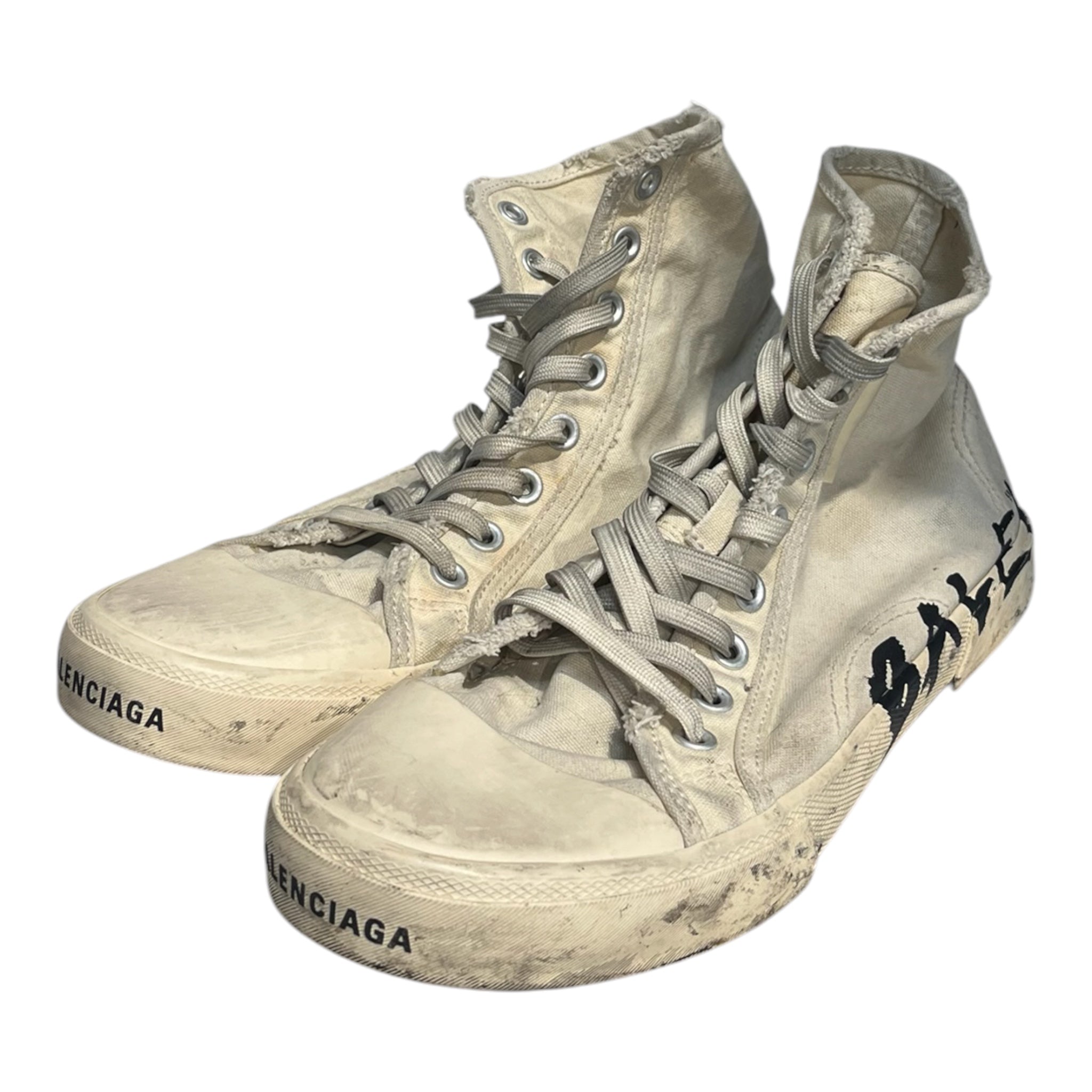 BALENCIAGA/Hi-Sneakers/EU 42/Cotton/WHT/PARIS DESTROYED BLACK GRAFFITI view 1