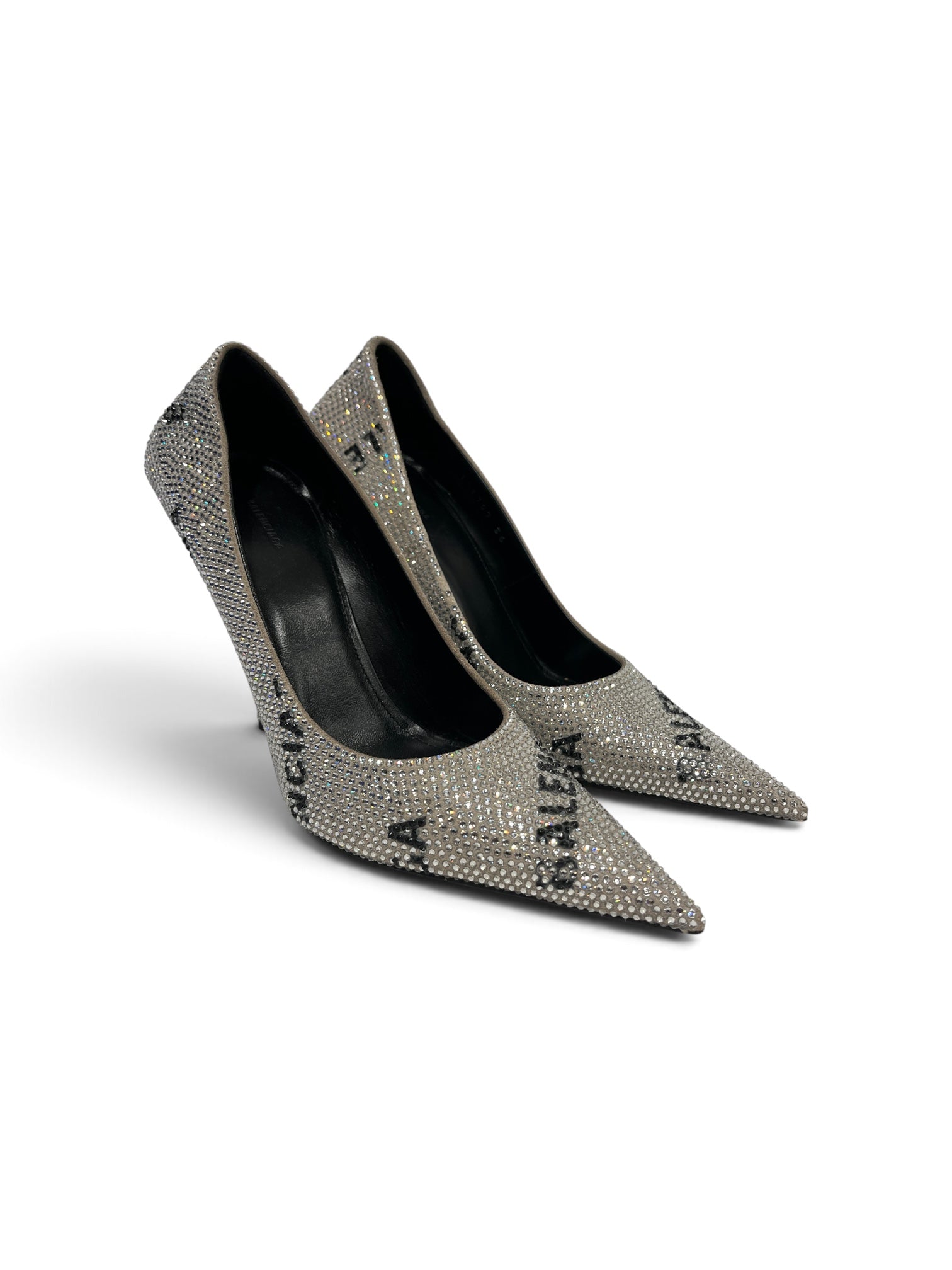 BALENCIAGA/Heels/EU 36/Monogram/Suede/GRY/V-Tip/RHINESTONE KNIFE SQUARE HEEL view 1
