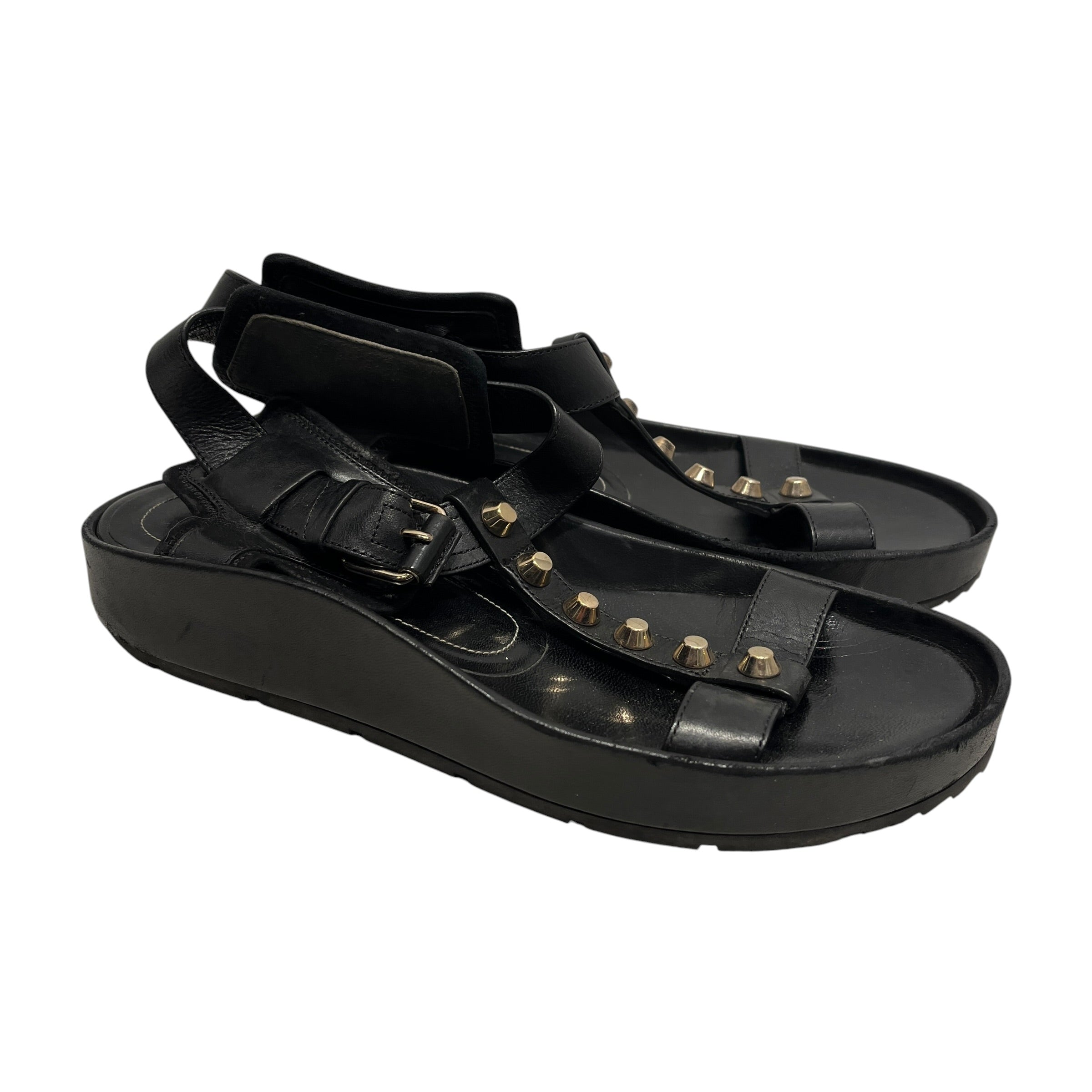 BALENCIAGA/Sandals/EU 37/Leather/BLK/Open-Toe/SLV Studded Gladiator Sandals view 5