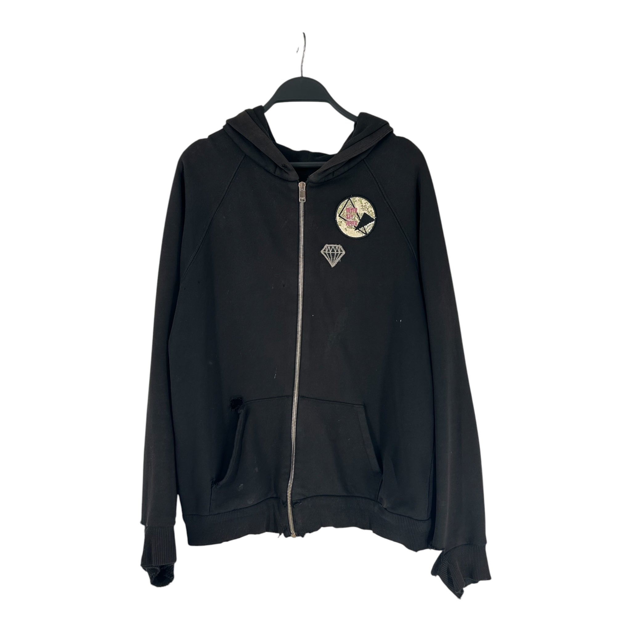 SAINT LAURENT/Zip Up Hoodie/M/Cotton/BLK/STAR PATCH DIAMOND ZIP view 1