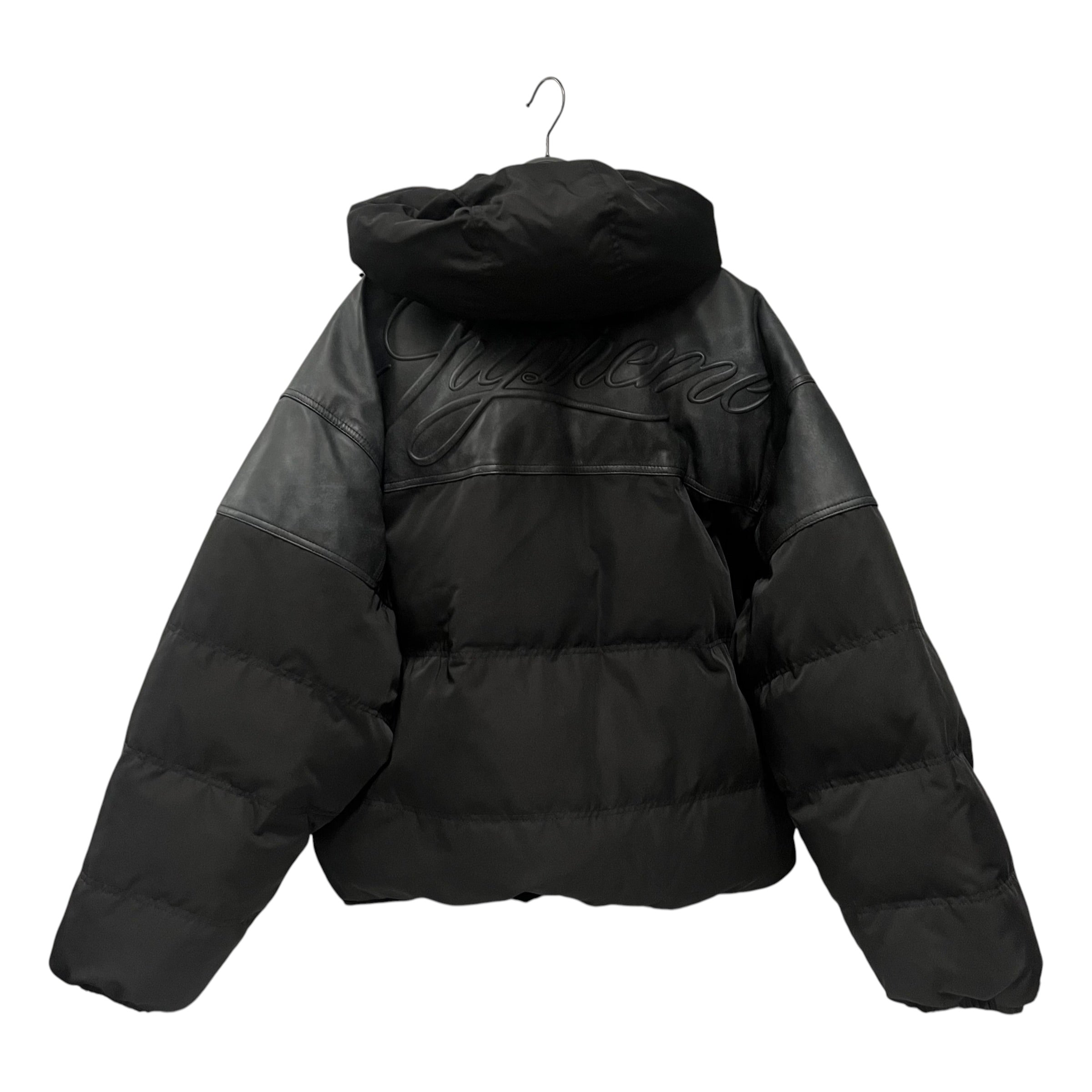 Supreme/Puffer Jkt/L/Nylon/BLK/SCRIPT EMBOSSED LEATHER YOKE view 2