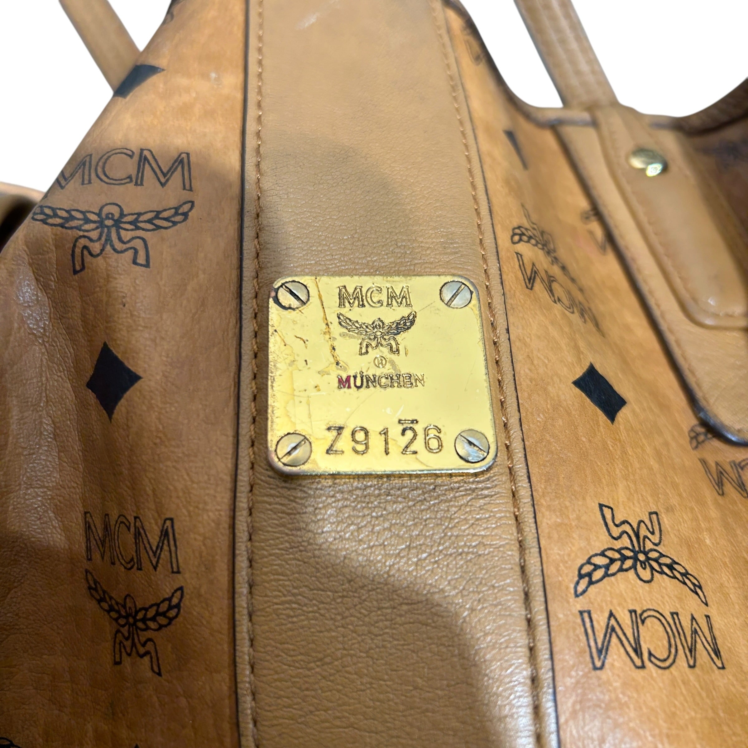 MCM/Tote Bag/Leather/CML/blue text reversible tote view 5