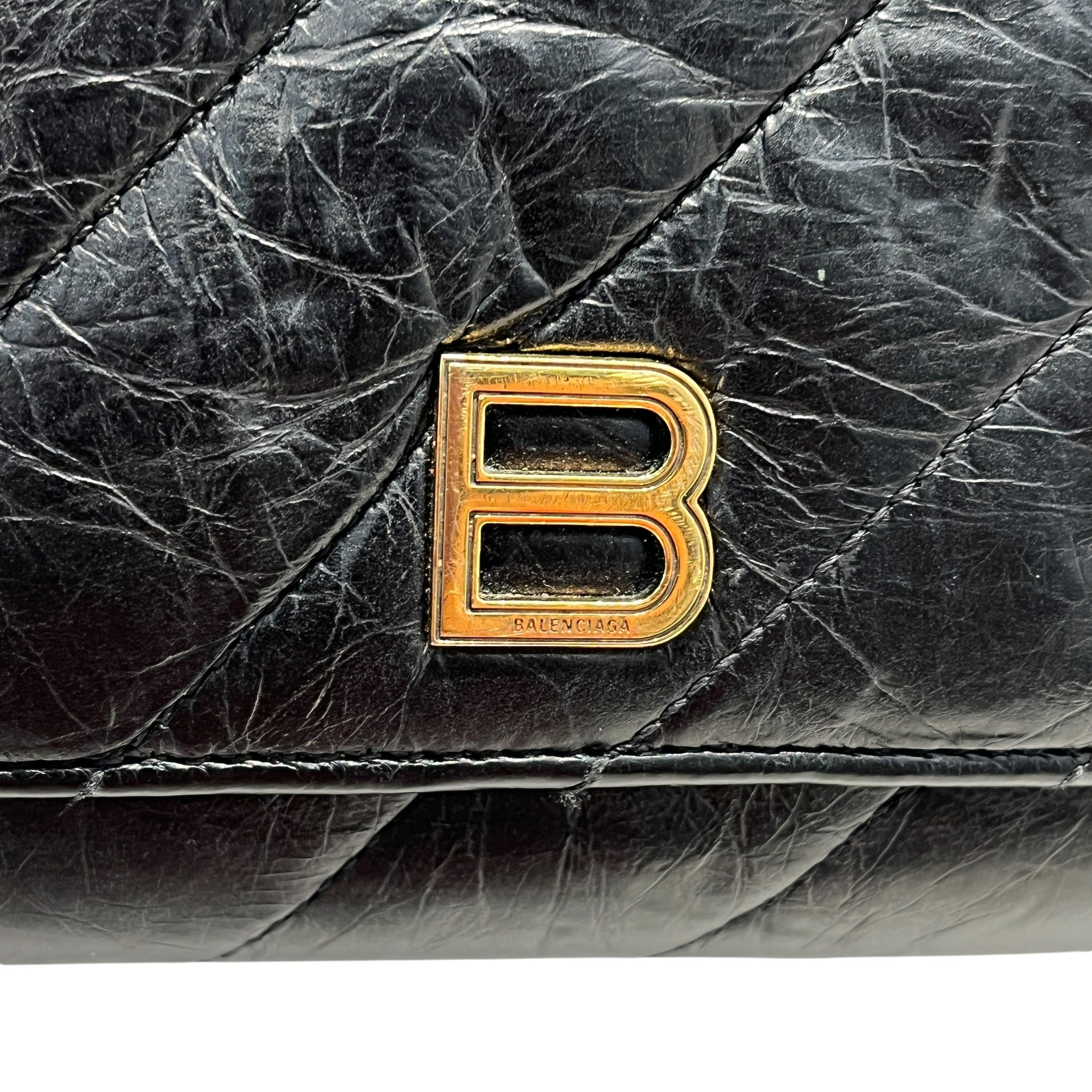 BALENCIAGA/Cross Body Bag/Leather/BLK/crush wallet on chain view 11