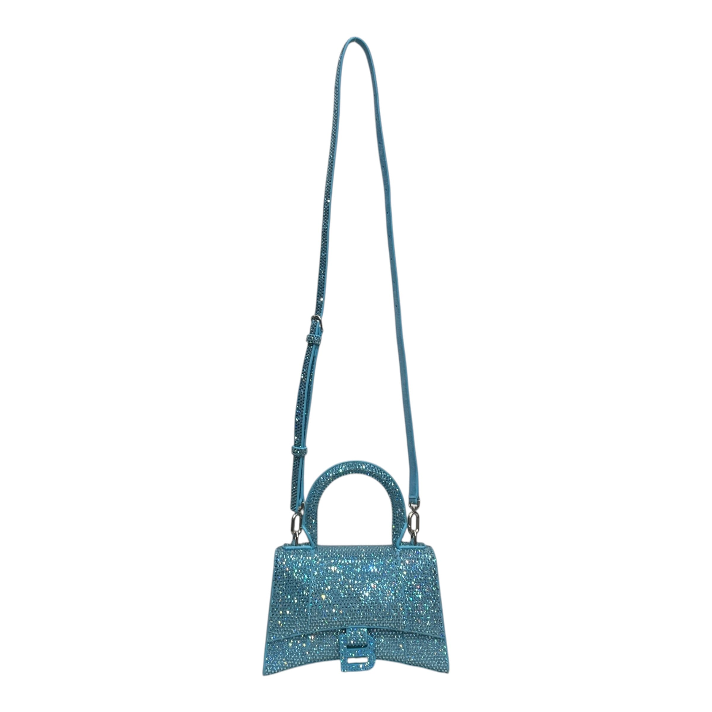 BALENCIAGA/Cross Body Bag/Iridescent/Leather/BLU/BB HOURGLASS RHINESTONE