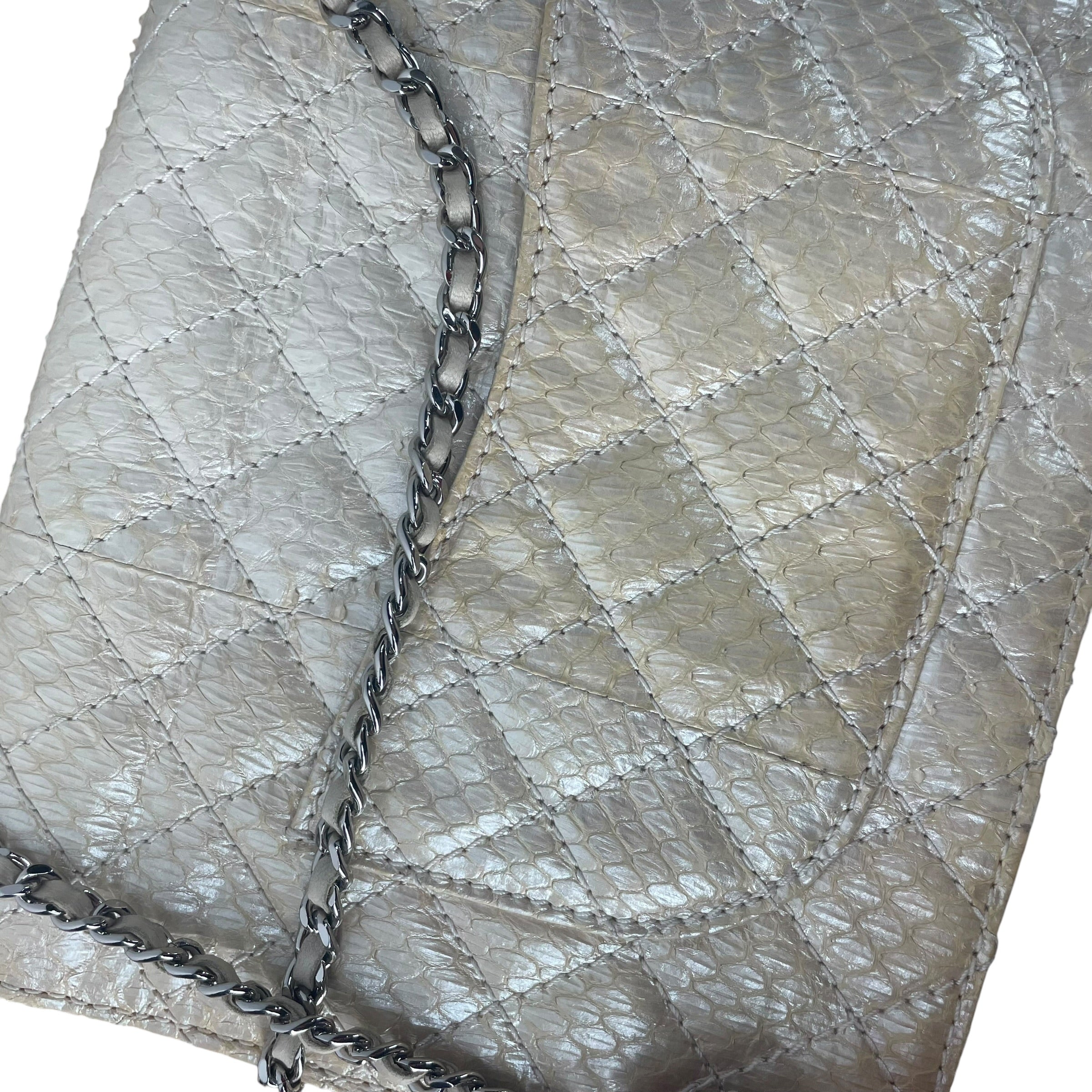 CHANEL/Cross Body Bag/Animal Pattern/Leather/CRM/PYTHON CLASSIQUE SIL HARDWARE view 7