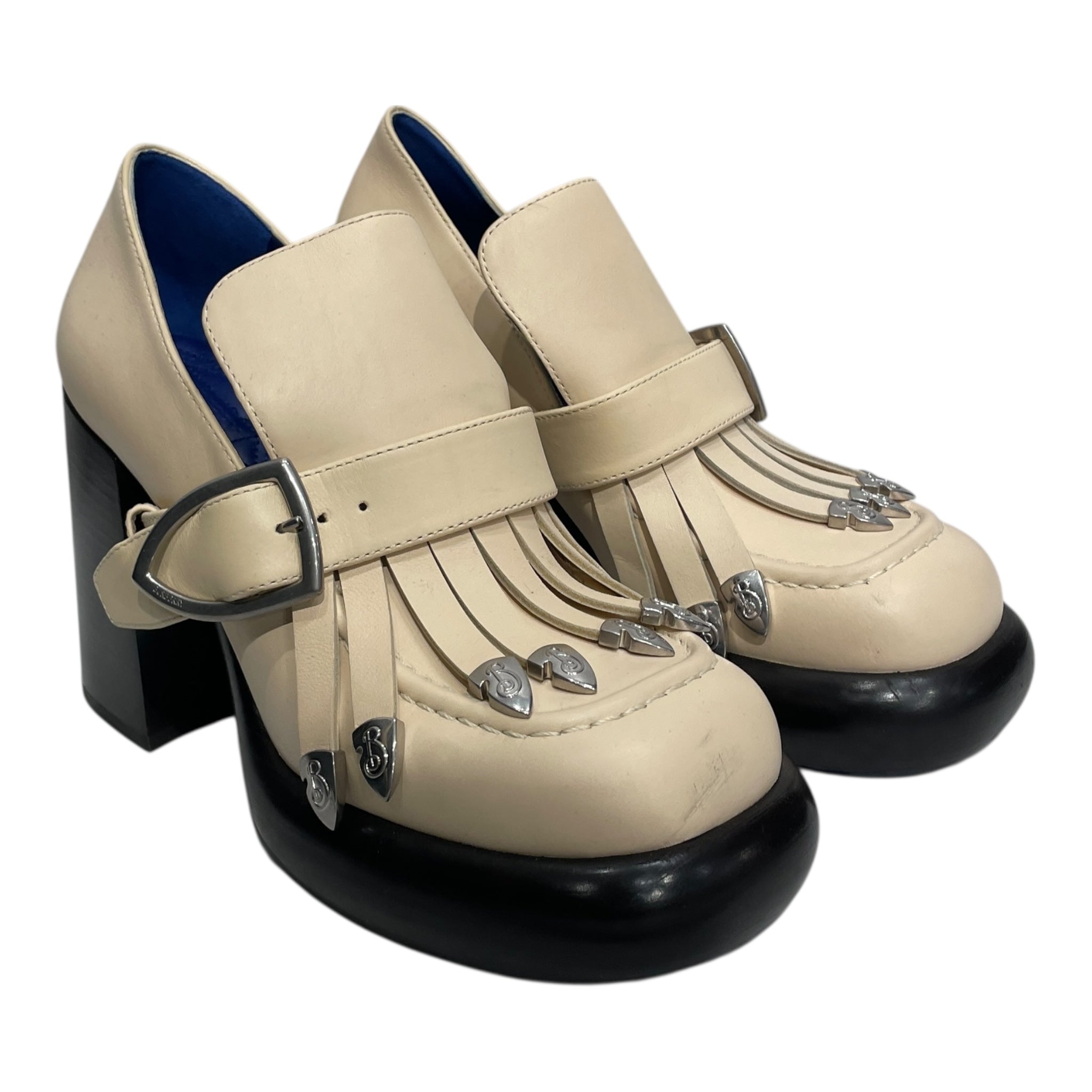 BURBERRY/Heels/EU 38.5/Leather/CRM/METAL TIP FRINGE LOAFER HEEL view 1