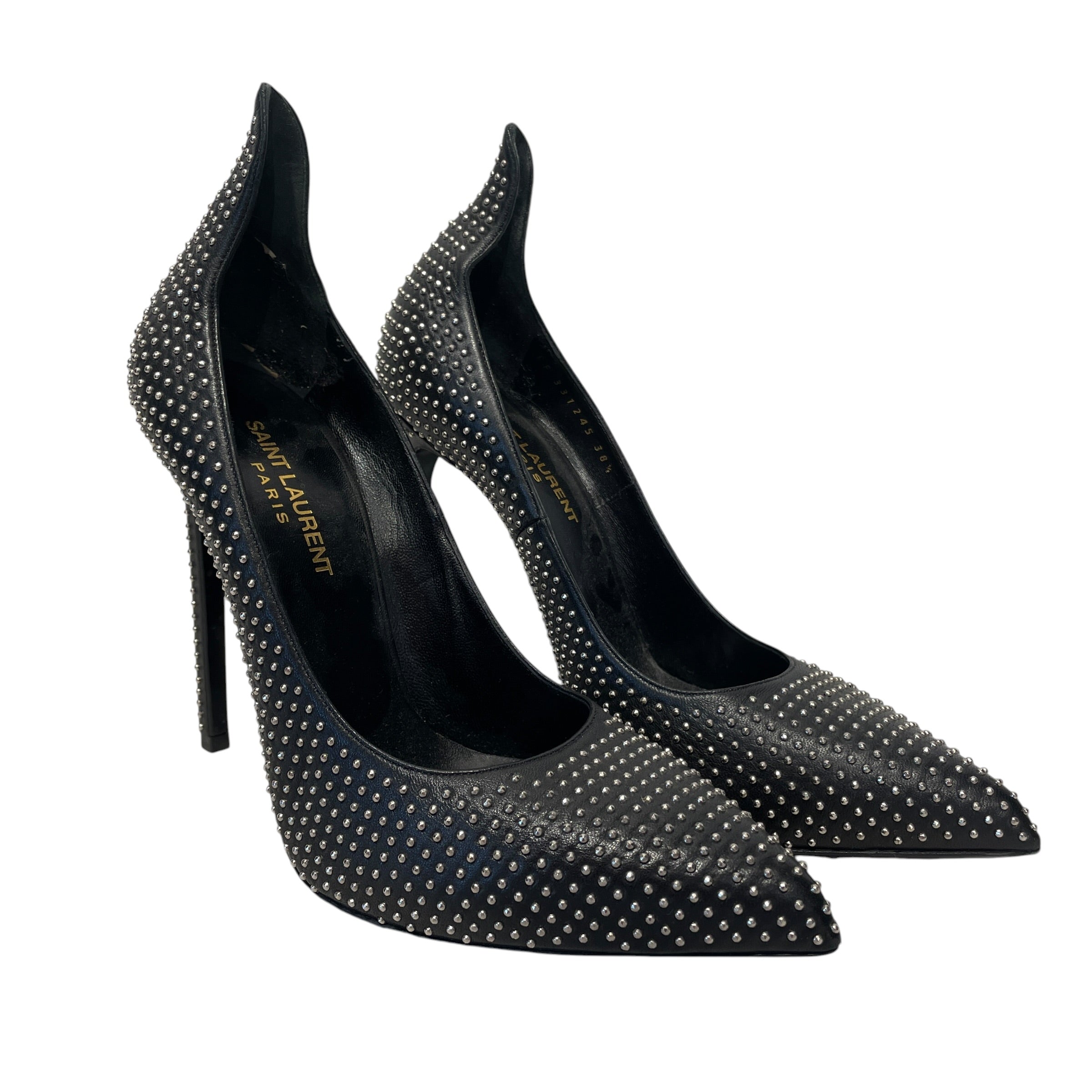 SAINT LAURENT/Heels/EU 38.5/Leather/BLK/STUDDED view 1