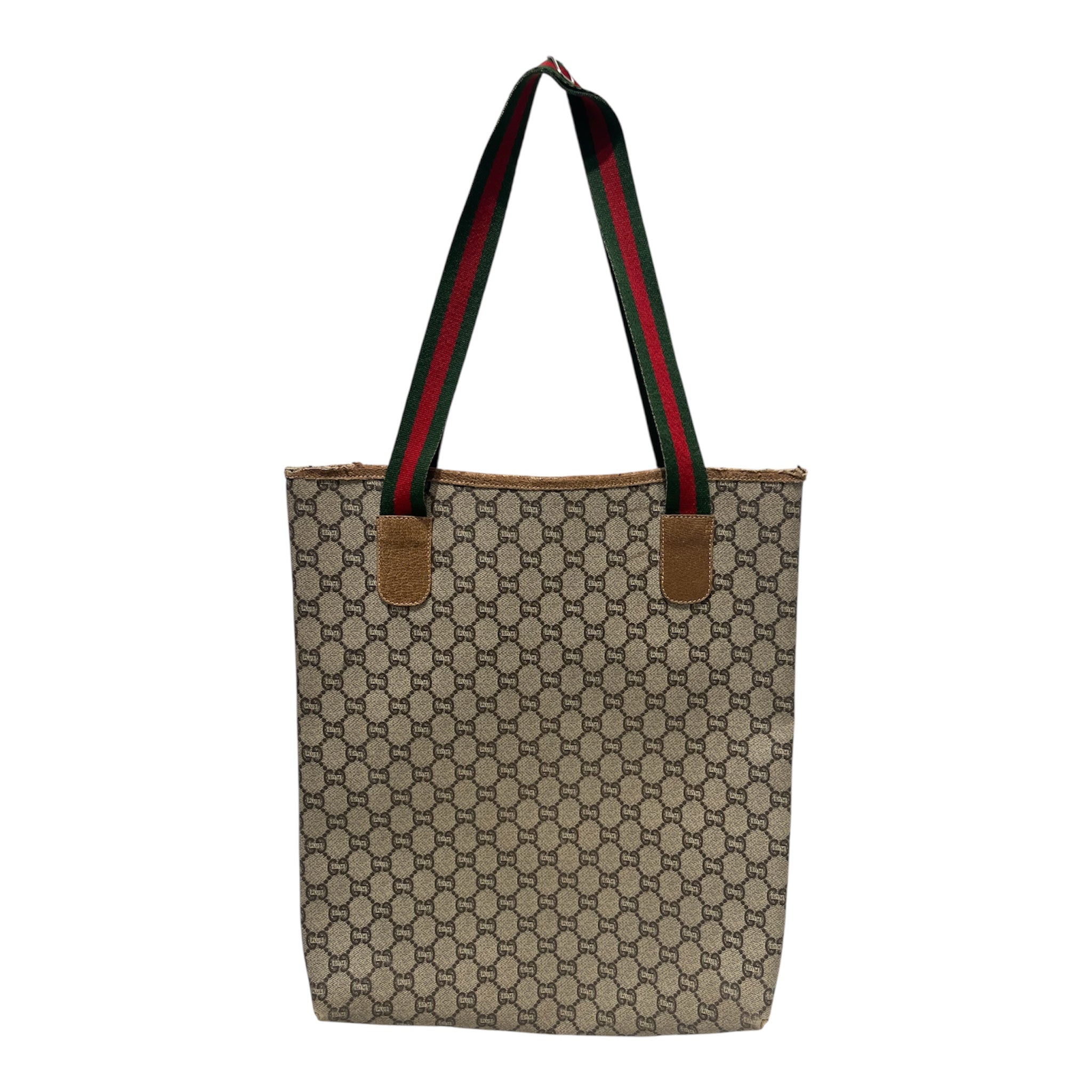 GUCCI PLUS/Hand Bag/Monogram/Leather/KHK/RED & GREEN HANDLES view 2