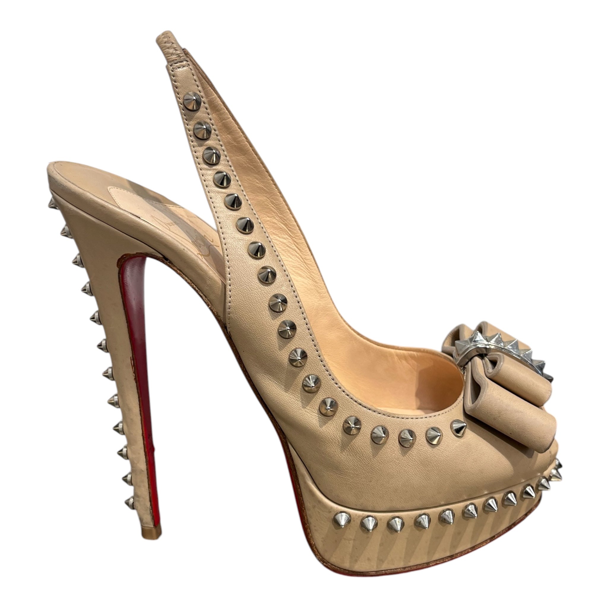 Christian Louboutin/Heels/UK 8.5/Leather/BEG/Patent/LADY CHOU-STUDDED view 4