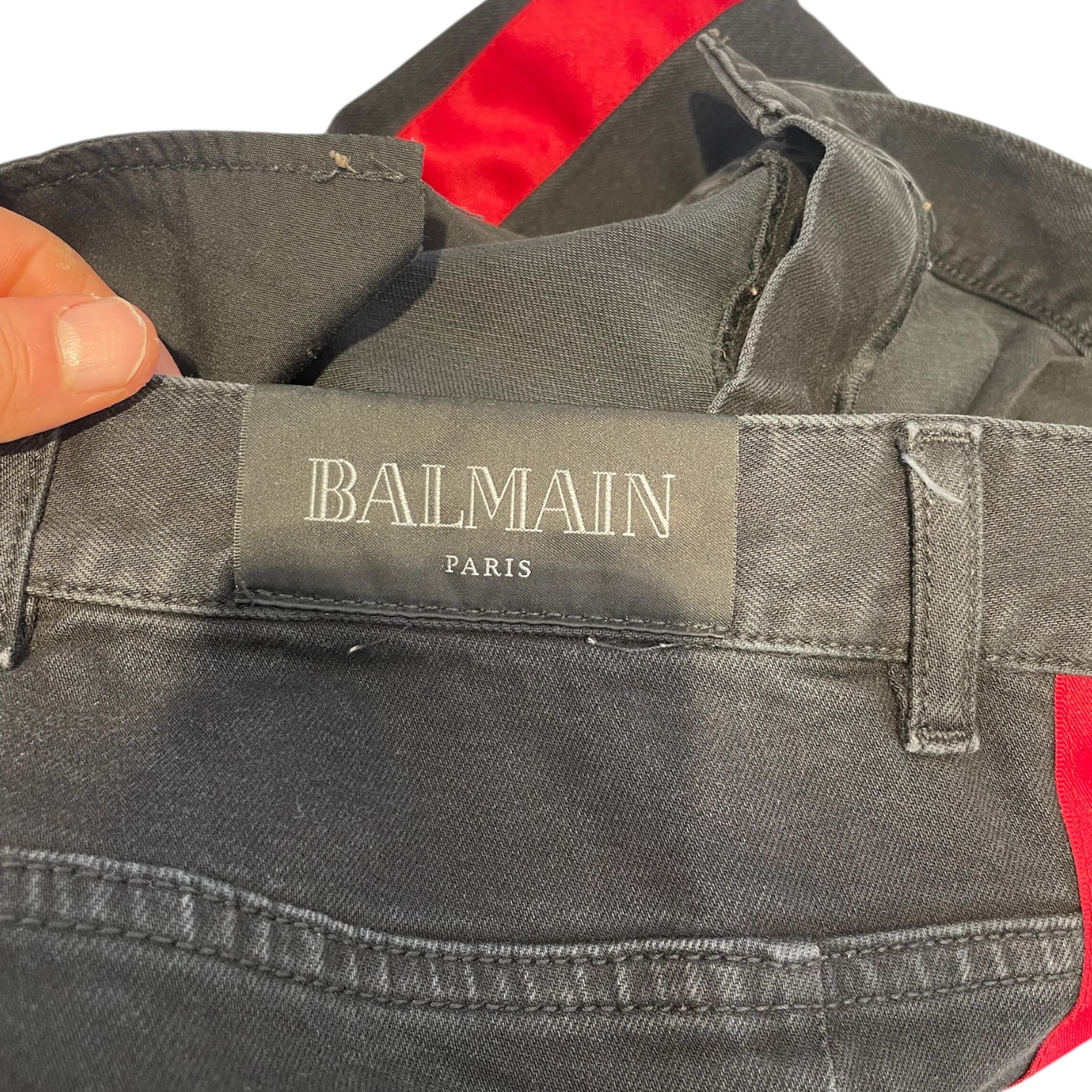 BALMAIN/Skinny Pants/34/Cotton/BLK/red stripe view 3