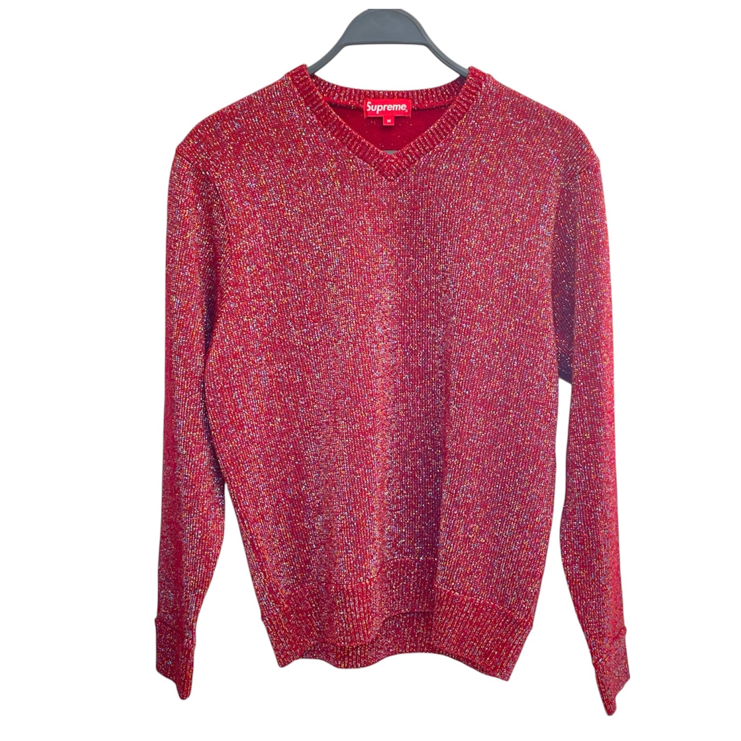 Supreme/Sweatshirt/M/Glitter/Cotton/RED/vneck rainbow glitter all over view 1