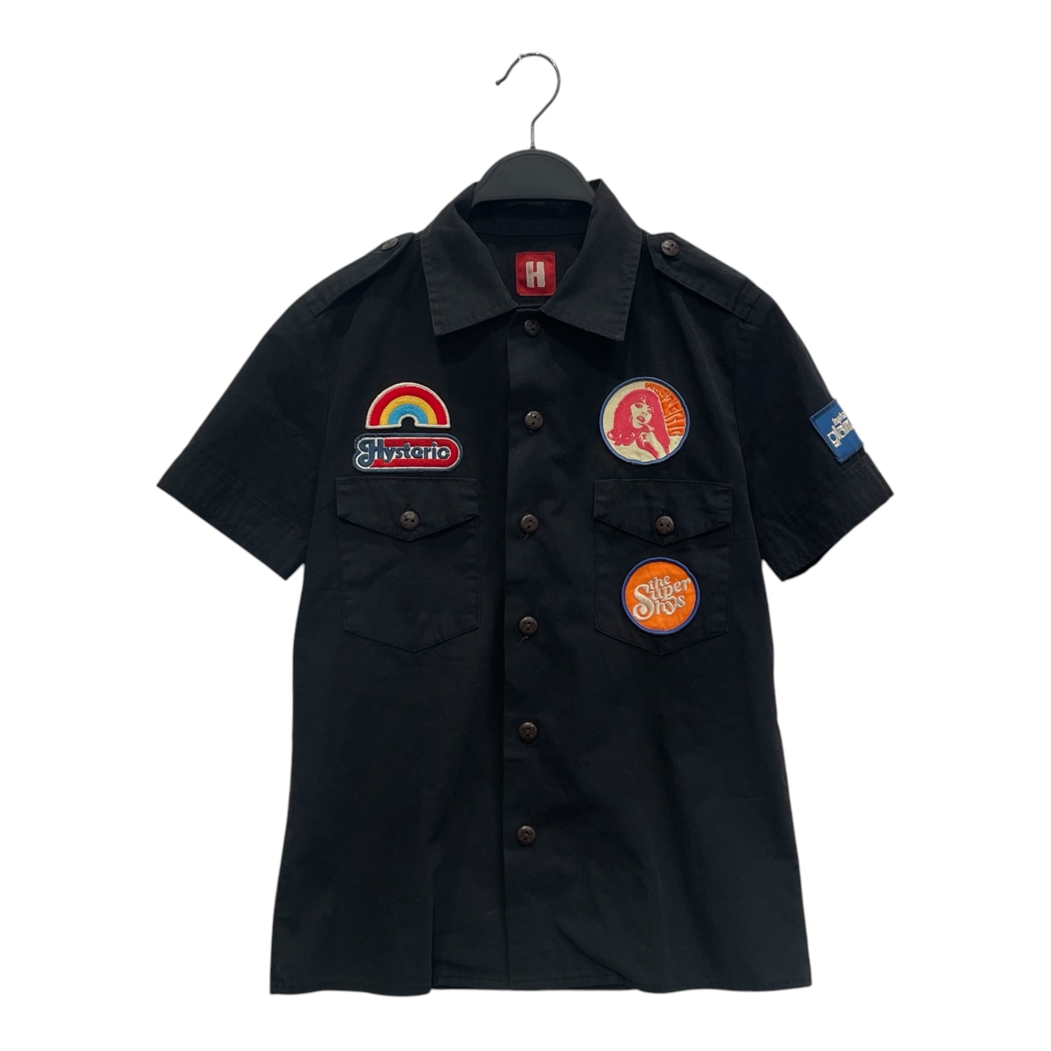 HYSTERIC GLAMOUR/SS Blouse/S/Cotton/BLK/WORK SHIRT W PATCHES view 1