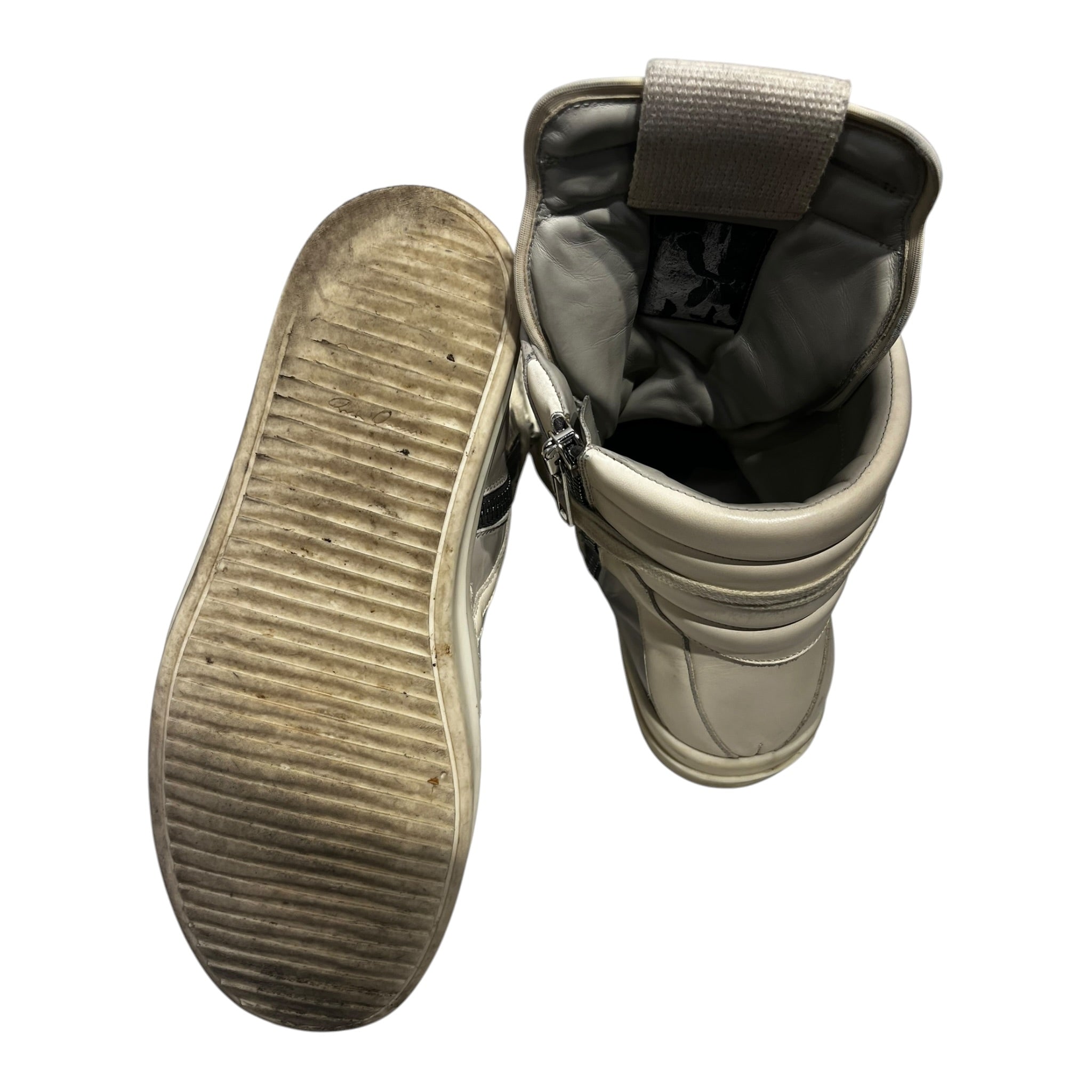 Rick Owens/Hi-Sneakers/EU 43/Leather/SLV/Geobaskets, Heel drag view 4