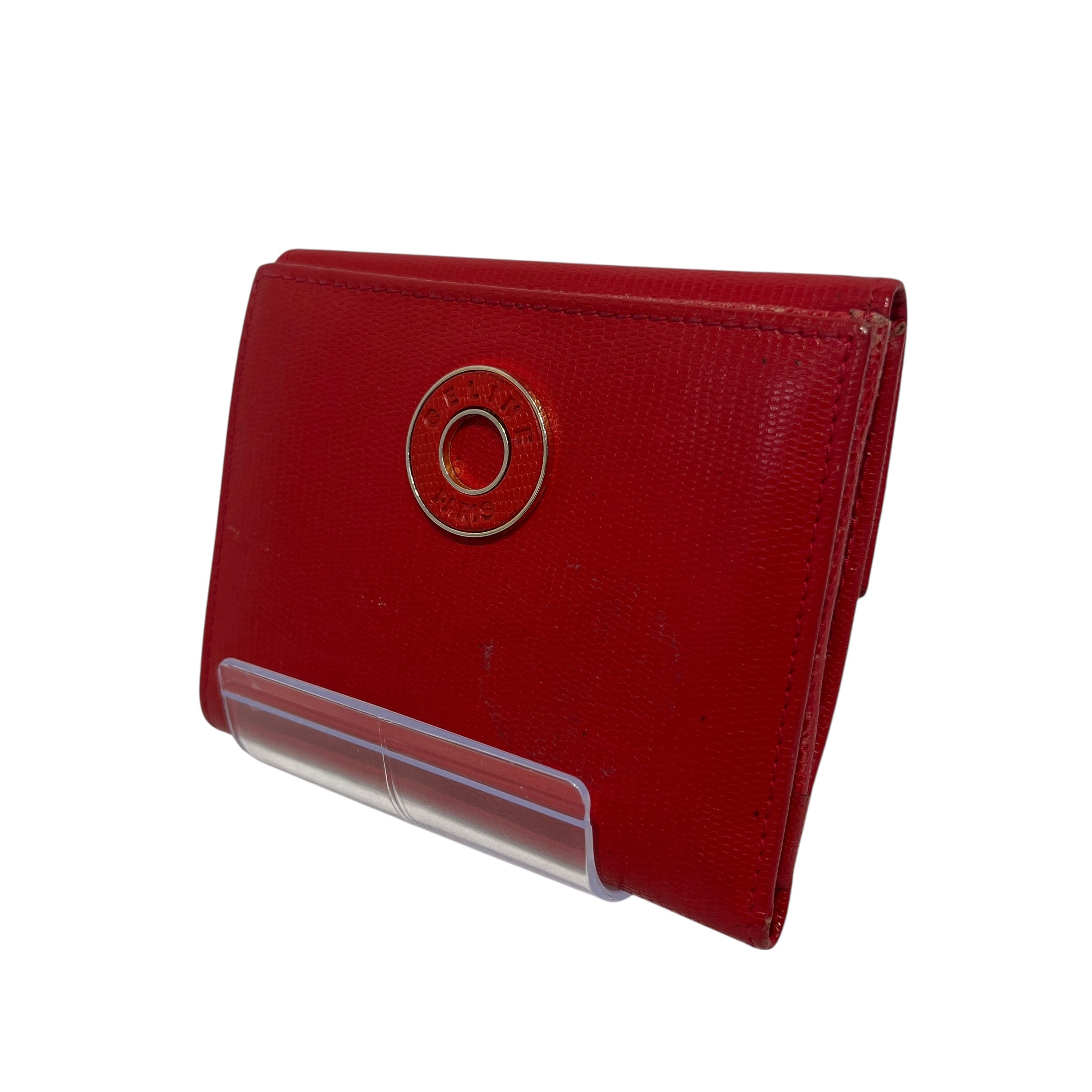 CELINE/Trifold Wallet/OS/Leather/RED/gold accent view 1