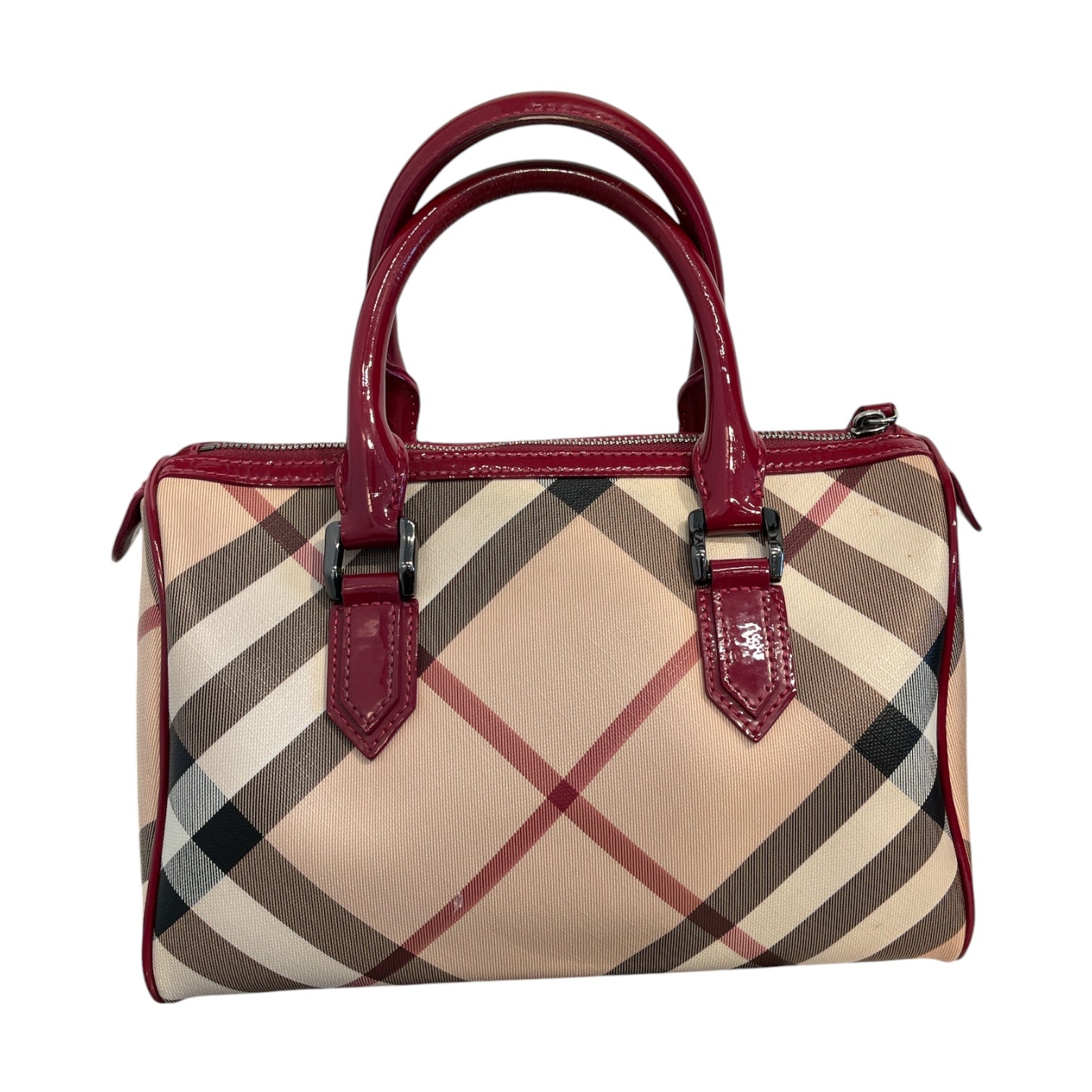 BURBERRY/Boston Bag/Plaid/Leather/RED/red border view 2