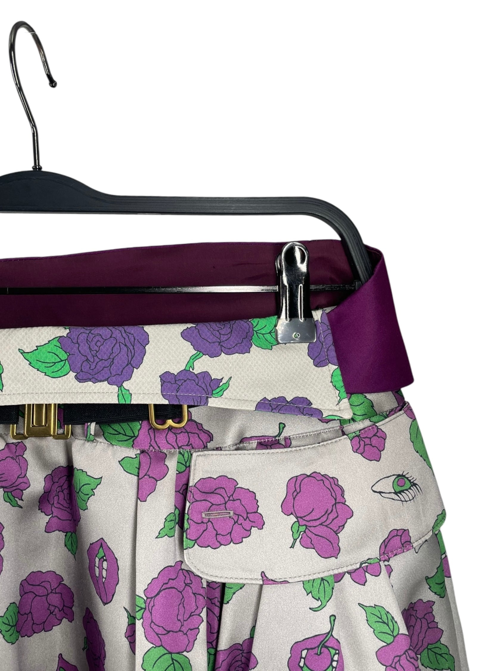 UNDERCOVER/Skirt/2/Floral Pattern/Silk/BRW/PURPLE FLORAL BUCKLE SKRT view 3