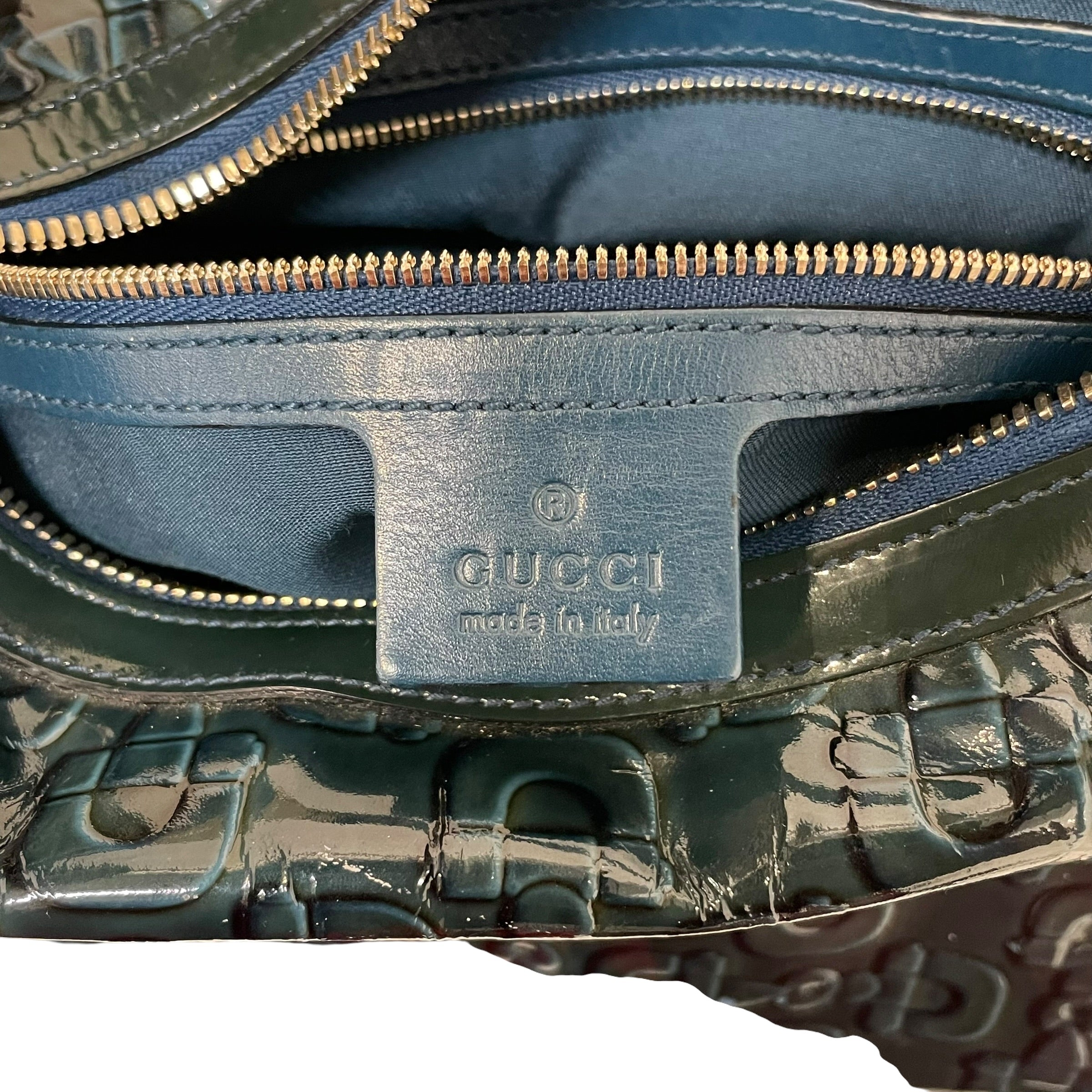 GUCCI/Hand Bag/All Over Print/Leather/BLU/patent leather horsebit glam view 5