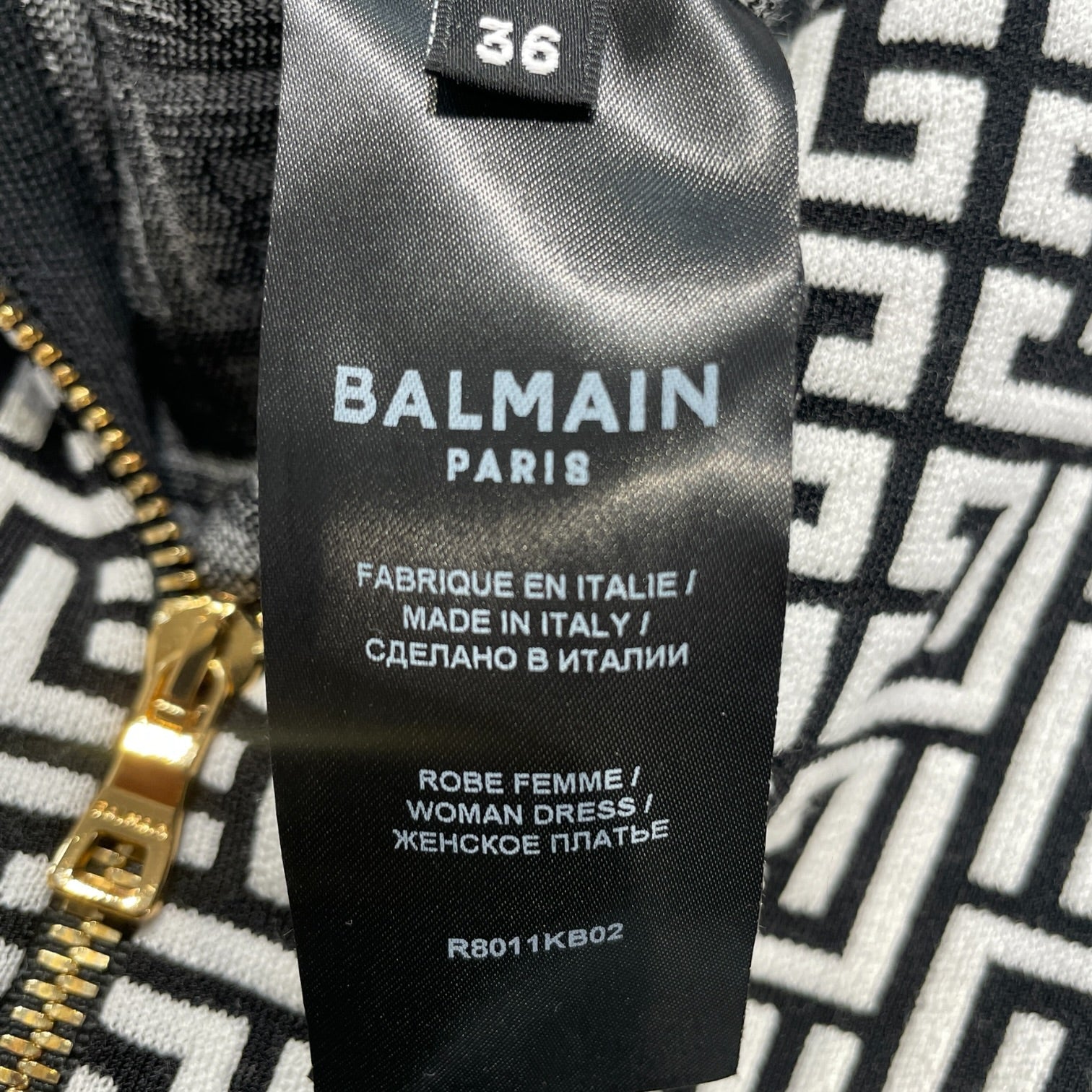 BALMAIN/LS Dress/36/All Over Print/Wool/WHT/Mini Length/jacquard knit shoulder pad view 4
